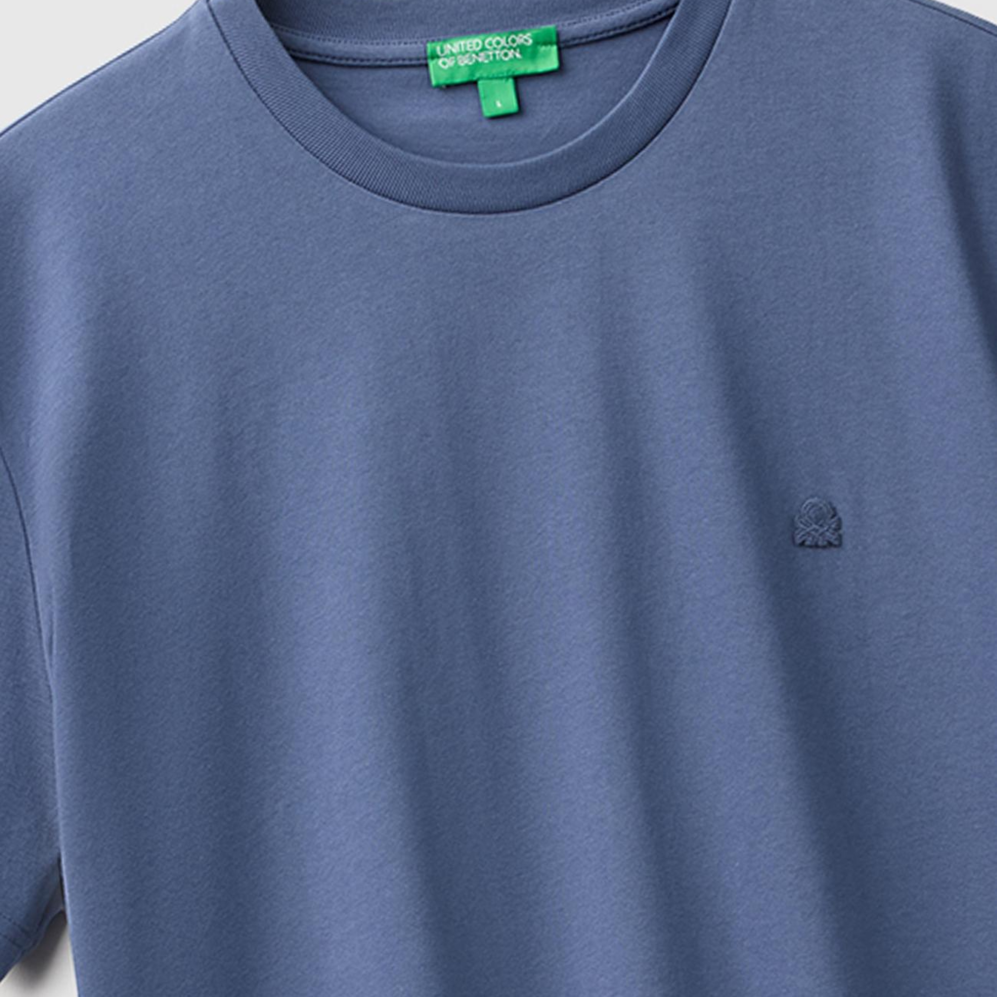 Erkek Havacı Mavi %100 Koton Logolu Bisiklet Yaka T-Shirt
