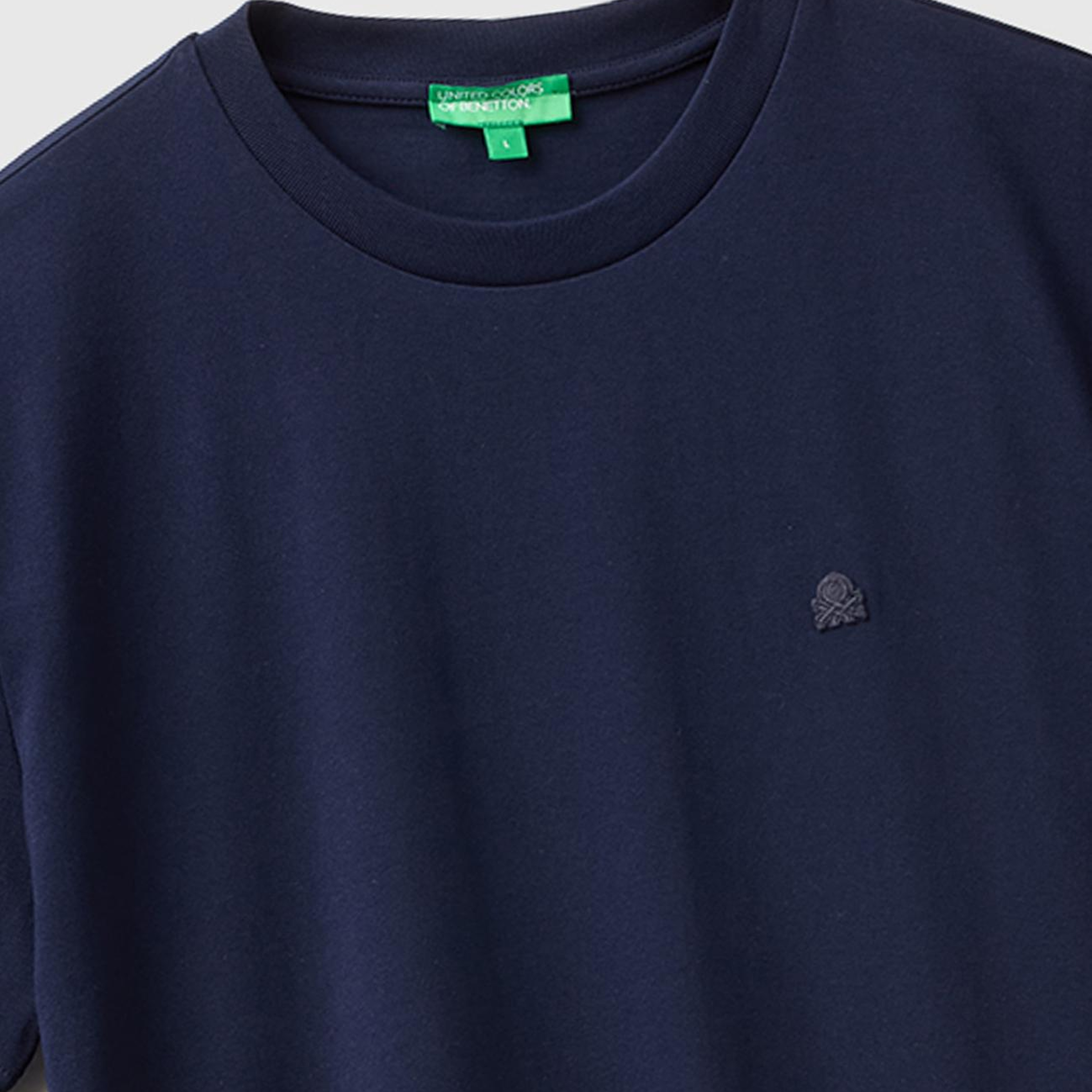 Erkek Lacivert %100 Koton Logolu Bisiklet Yaka T-Shirt