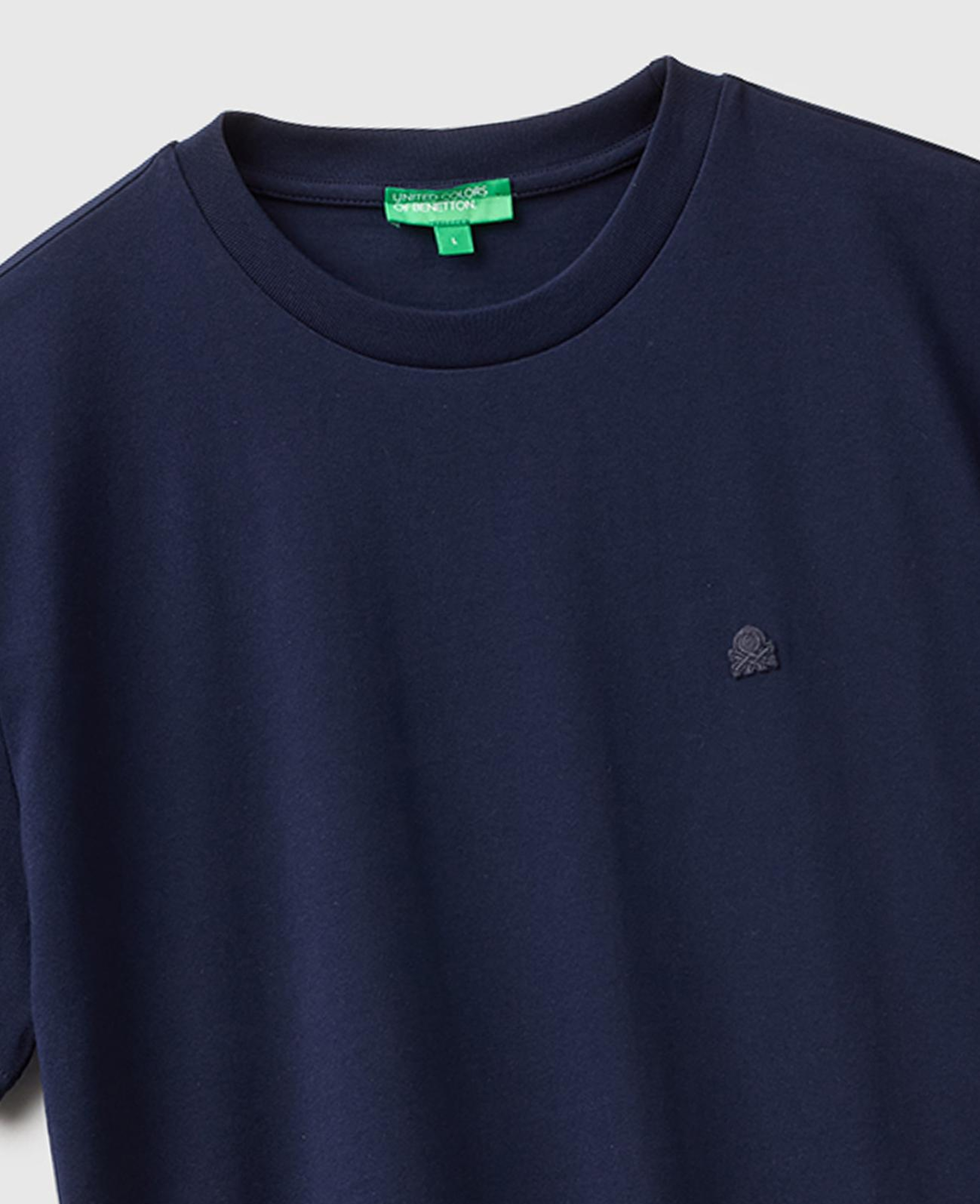 Erkek Lacivert %100 Koton Logolu Bisiklet Yaka T-Shirt