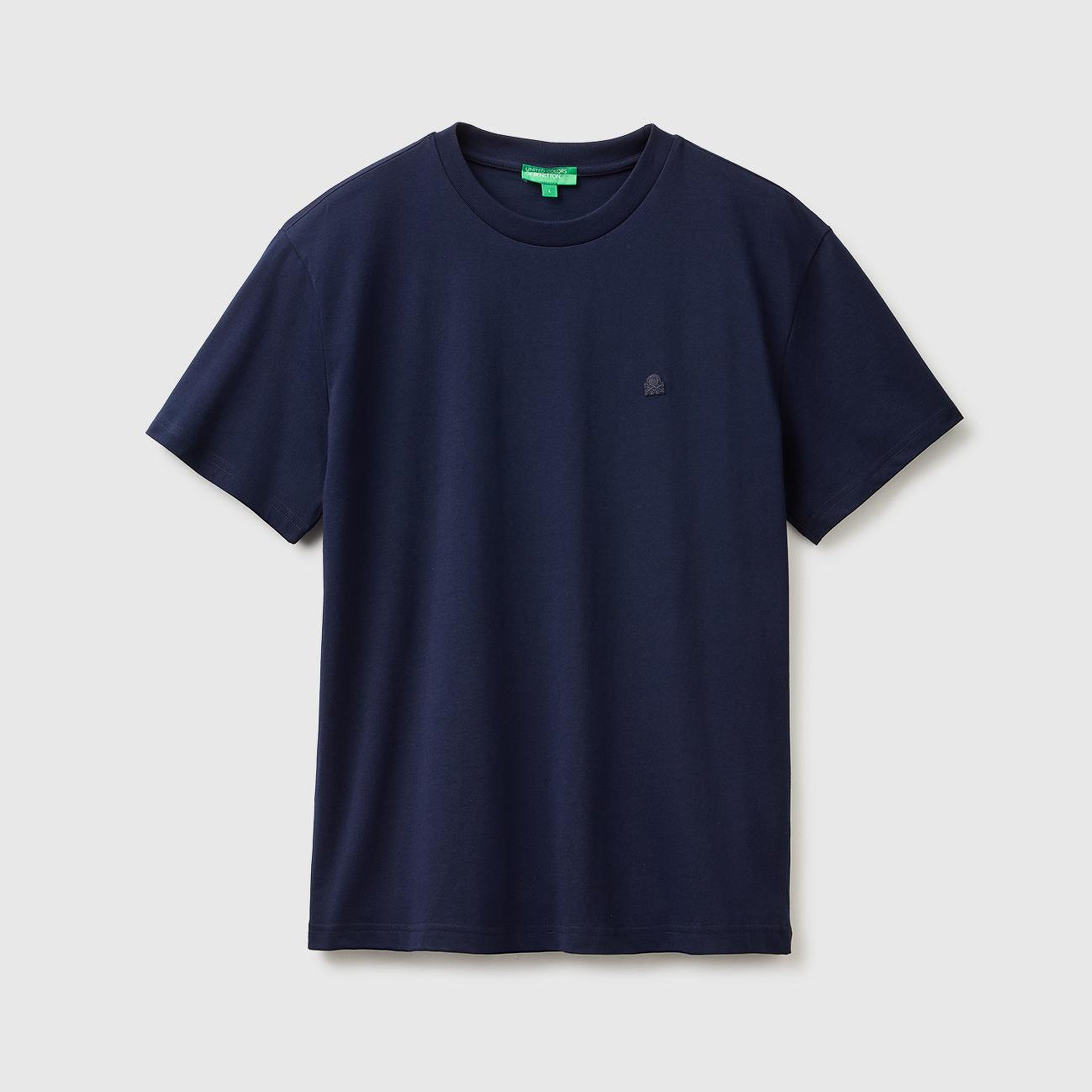 Erkek Lacivert %100 Koton Logolu Bisiklet Yaka T-Shirt