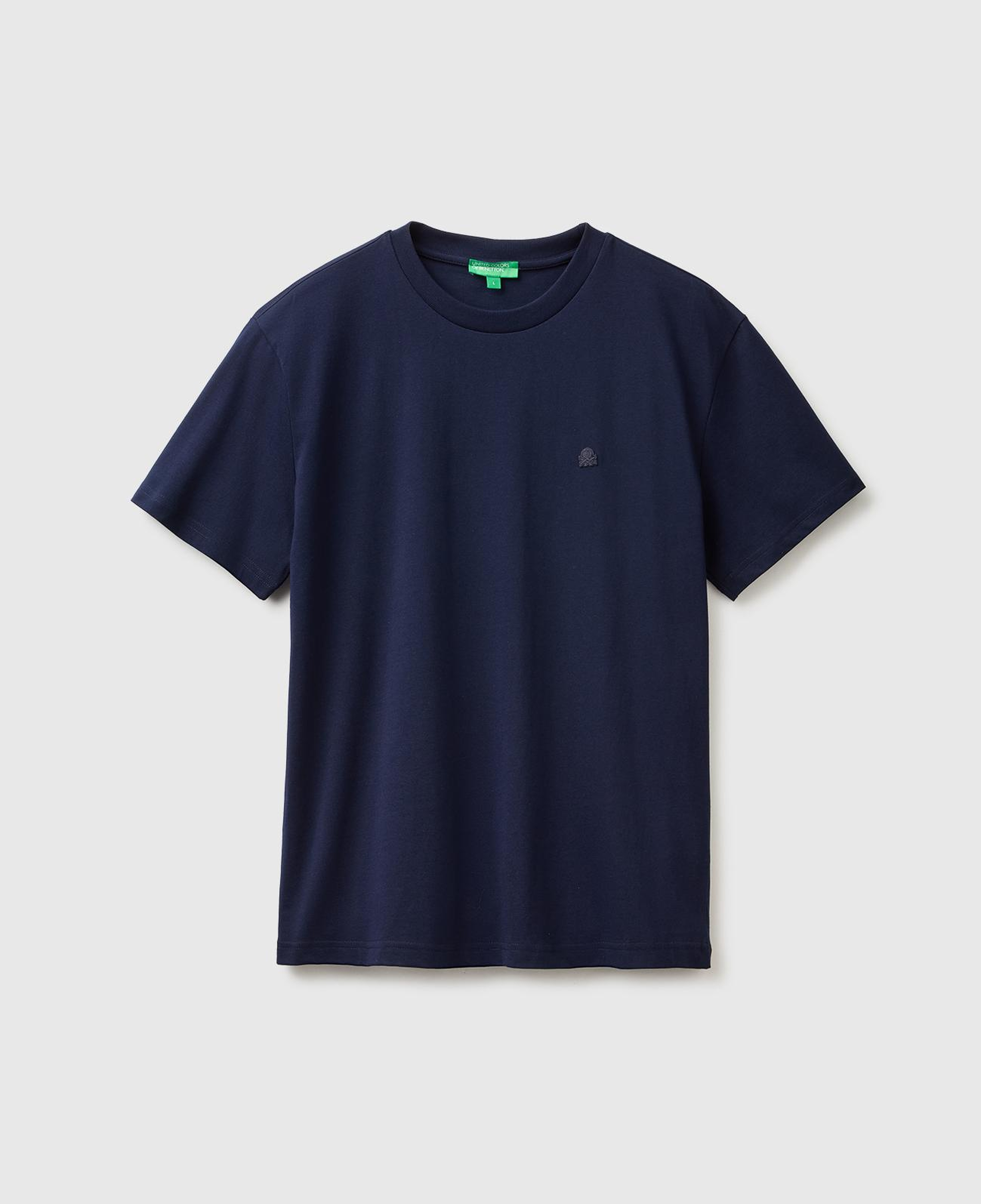 Erkek Lacivert %100 Koton Logolu Bisiklet Yaka T-Shirt