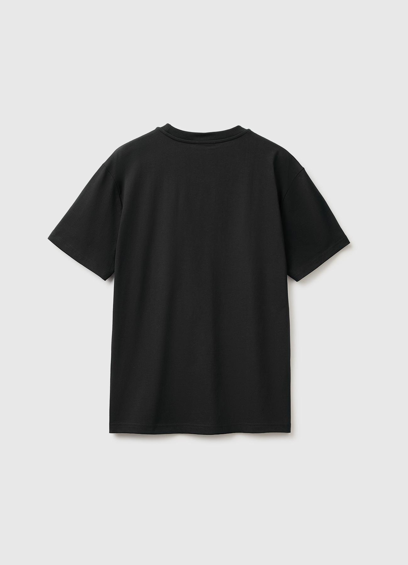 Erkek Siyah %100 Koton Logolu Bisiklet Yaka T-Shirt