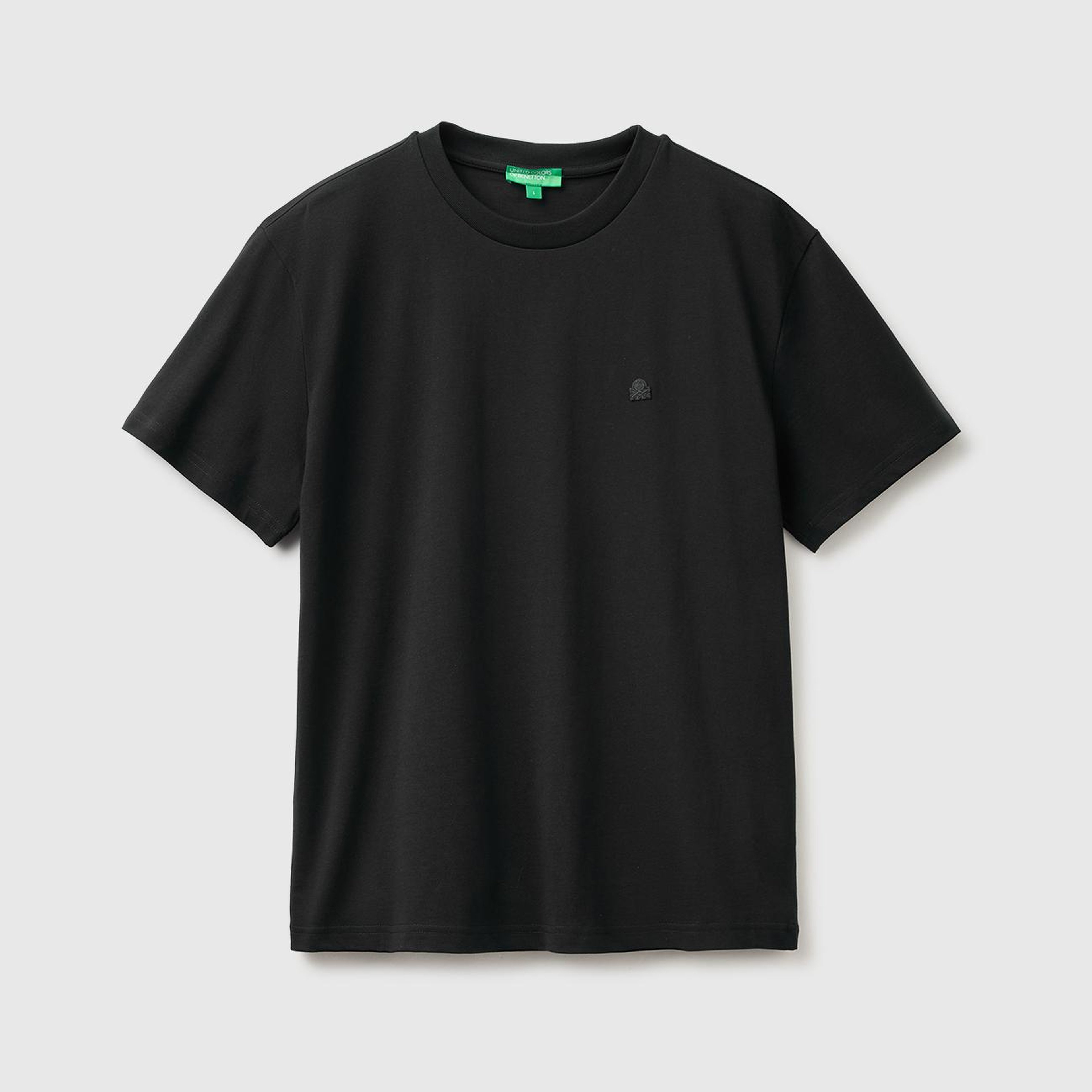 Erkek Siyah %100 Koton Logolu Bisiklet Yaka T-Shirt
