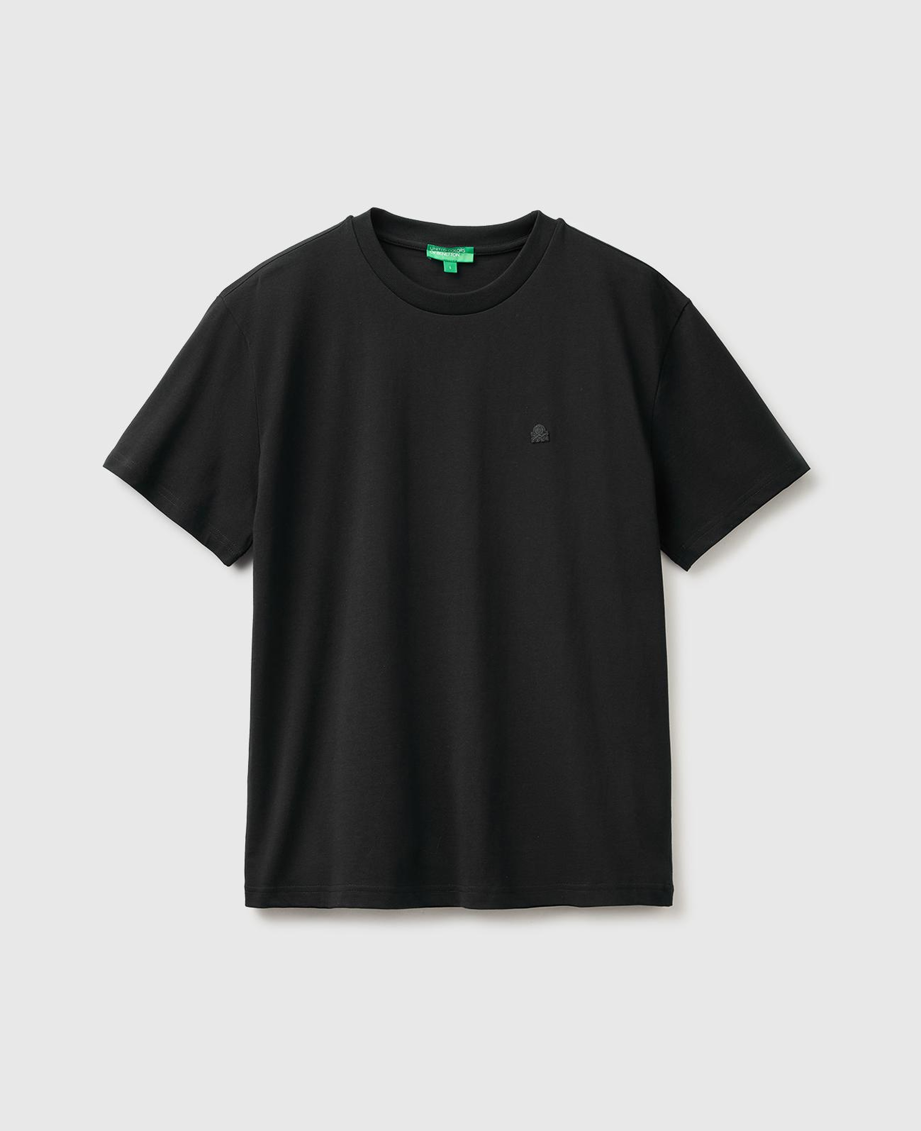 Erkek Siyah %100 Koton Logolu Bisiklet Yaka T-Shirt