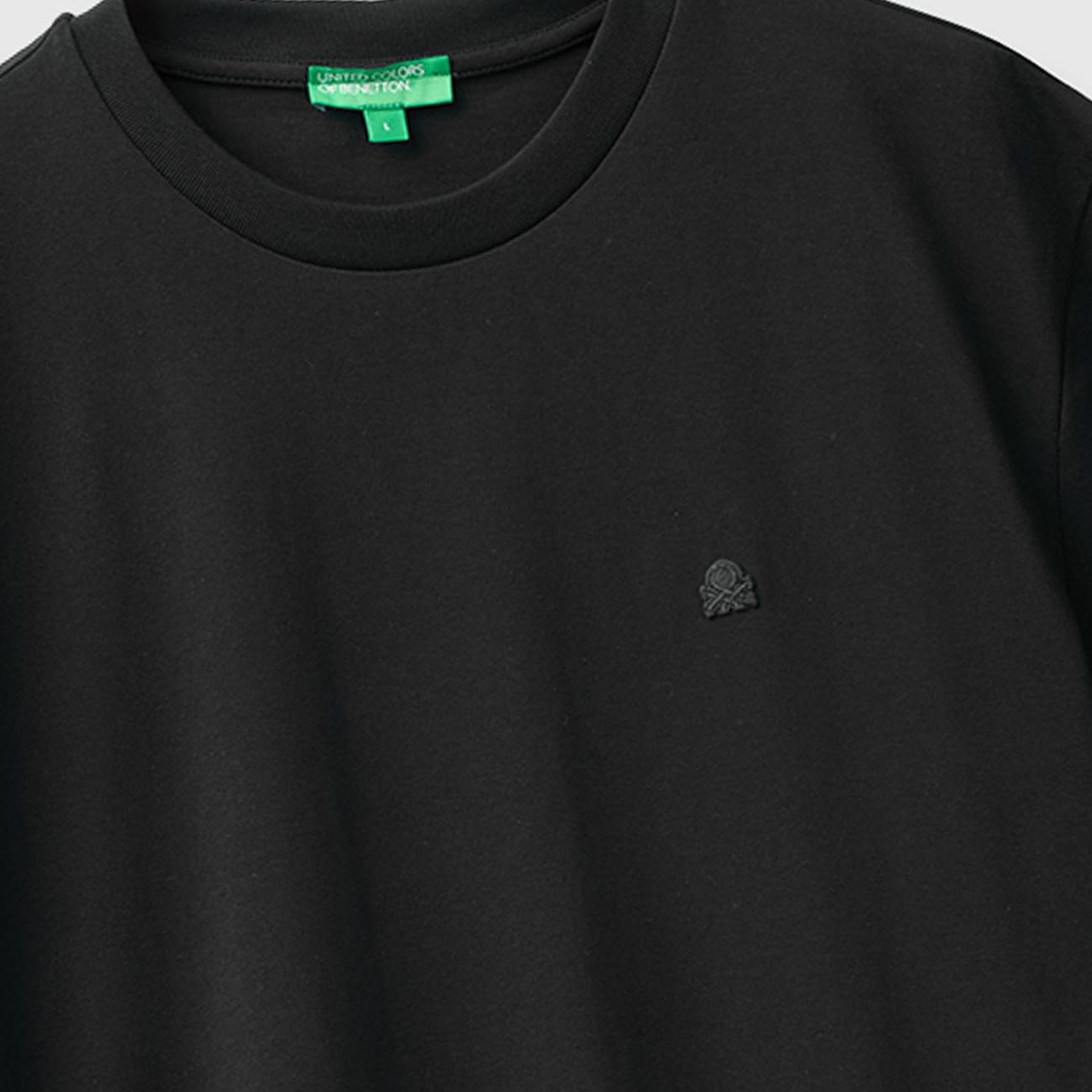 Erkek Siyah %100 Koton Logolu Bisiklet Yaka T-Shirt