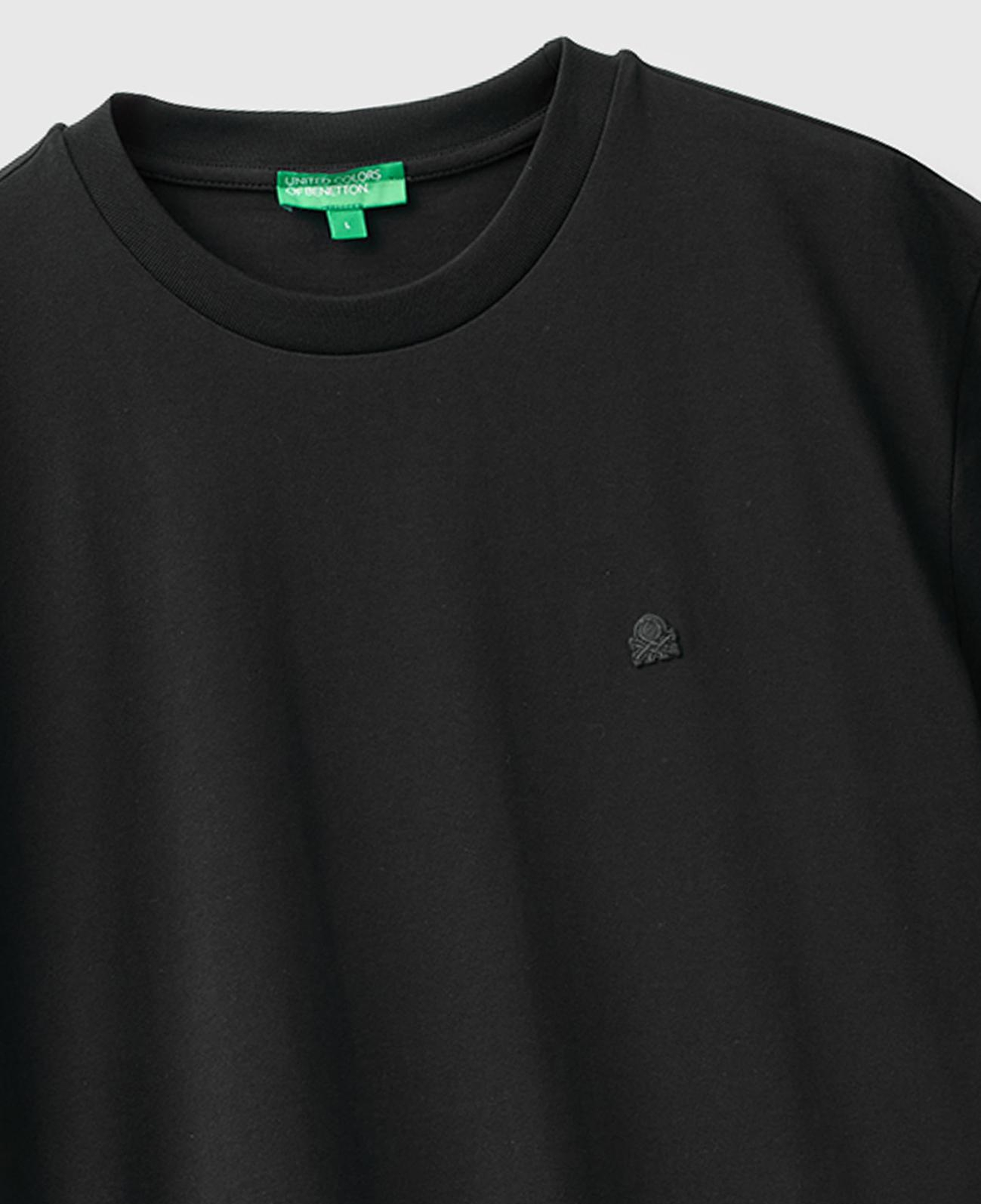 Erkek Siyah %100 Koton Logolu Bisiklet Yaka T-Shirt
