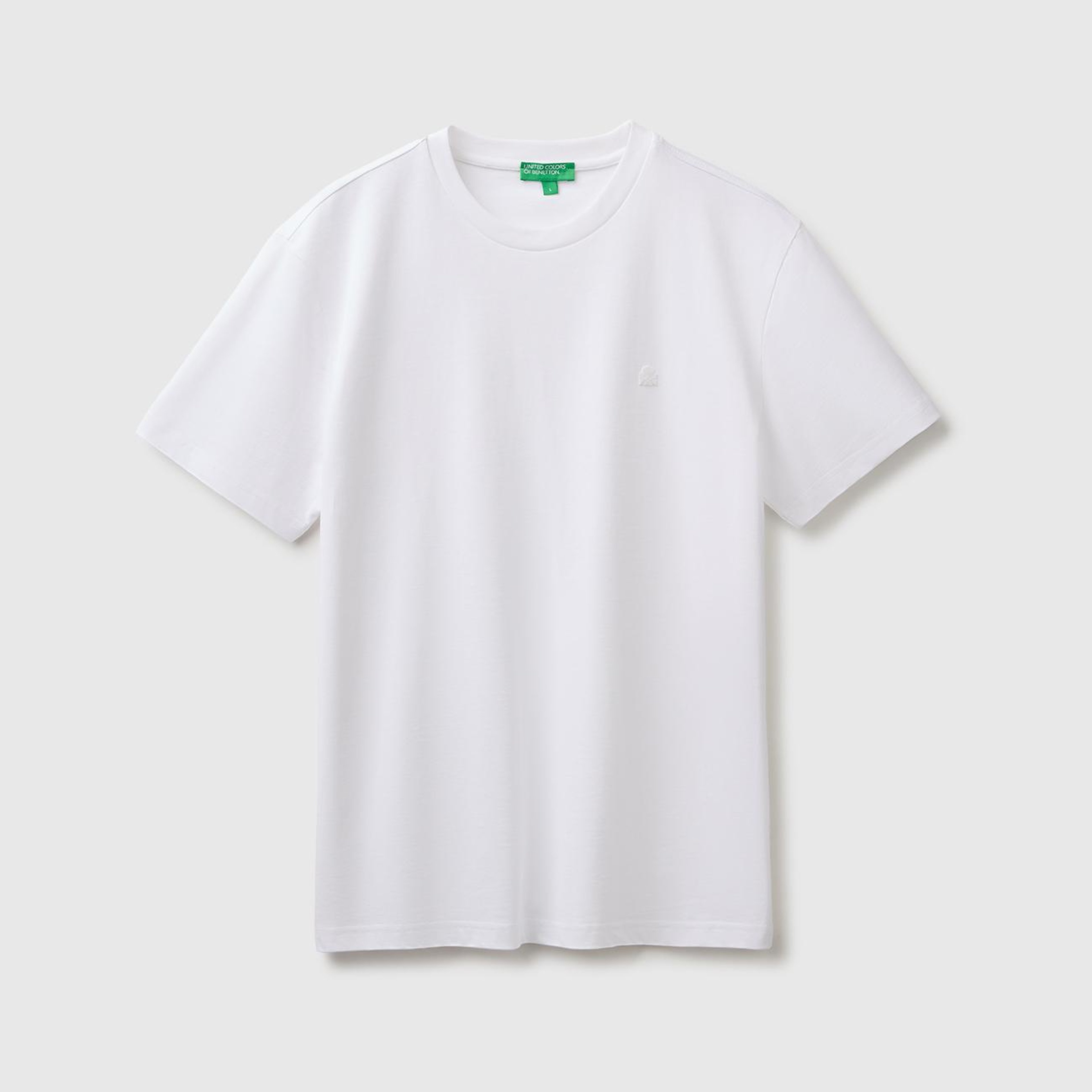 Erkek Beyaz %100 Koton Logolu Bisiklet Yaka T-Shirt