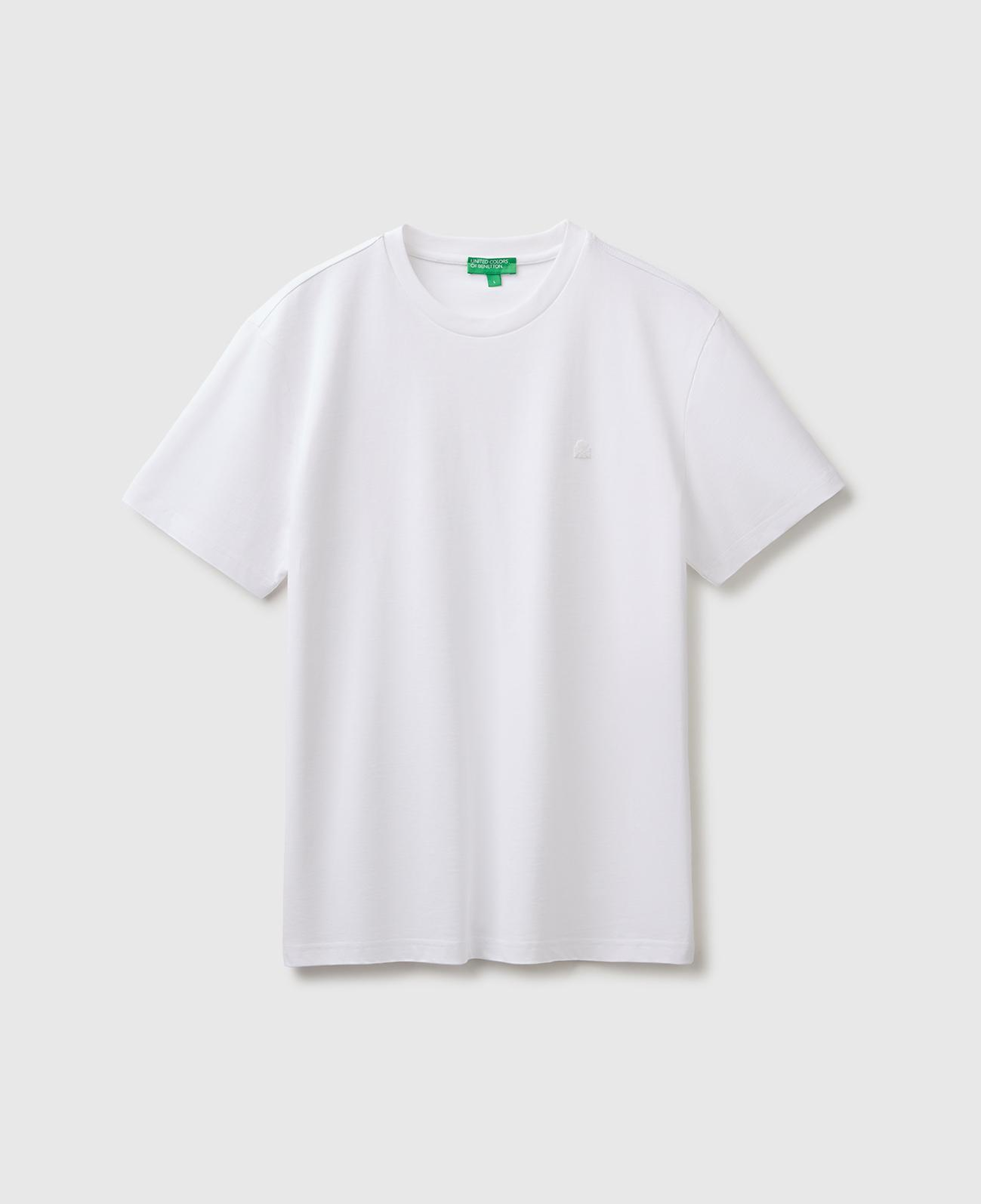 Erkek Beyaz %100 Koton Logolu Bisiklet Yaka T-Shirt
