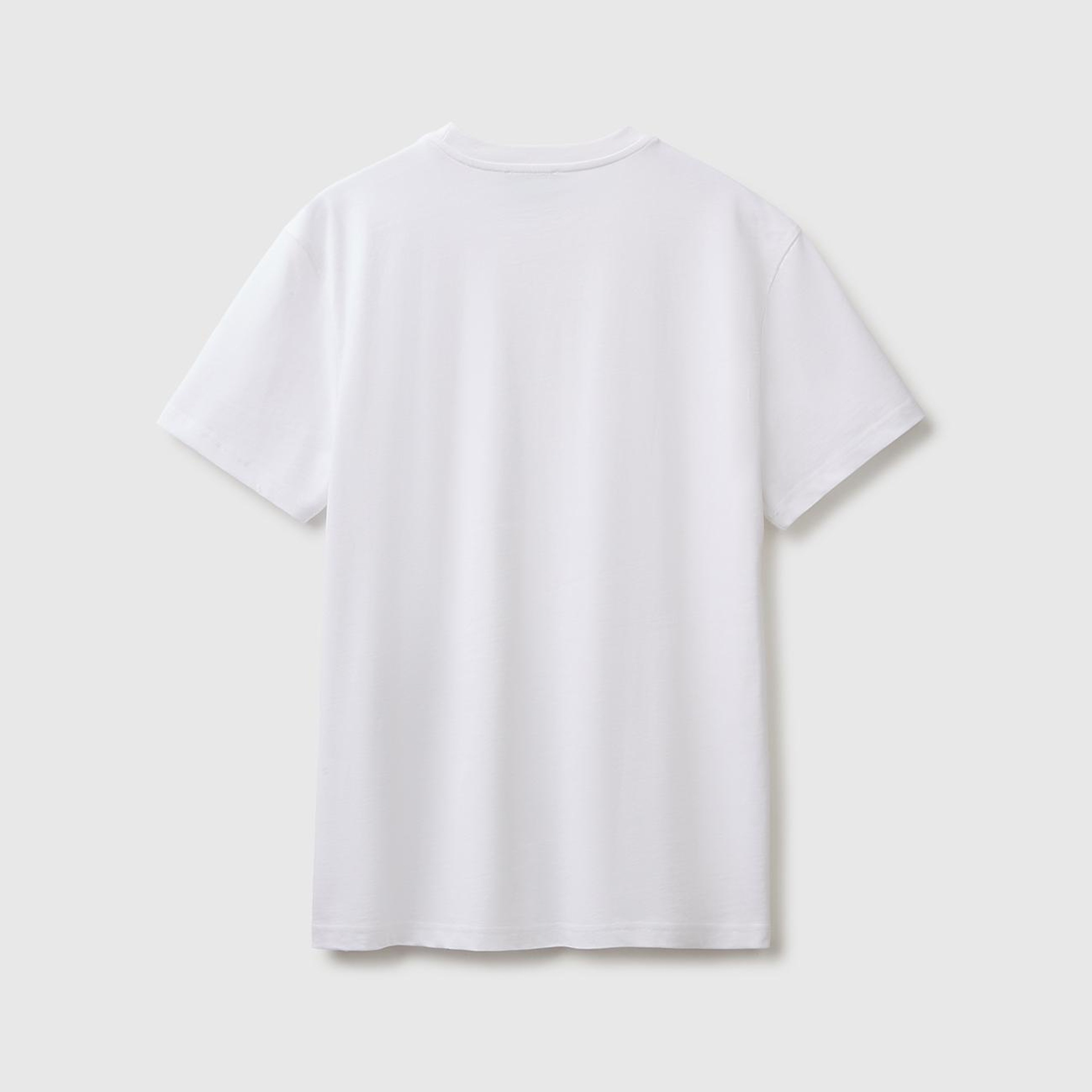 Erkek Beyaz %100 Koton Logolu Bisiklet Yaka T-Shirt