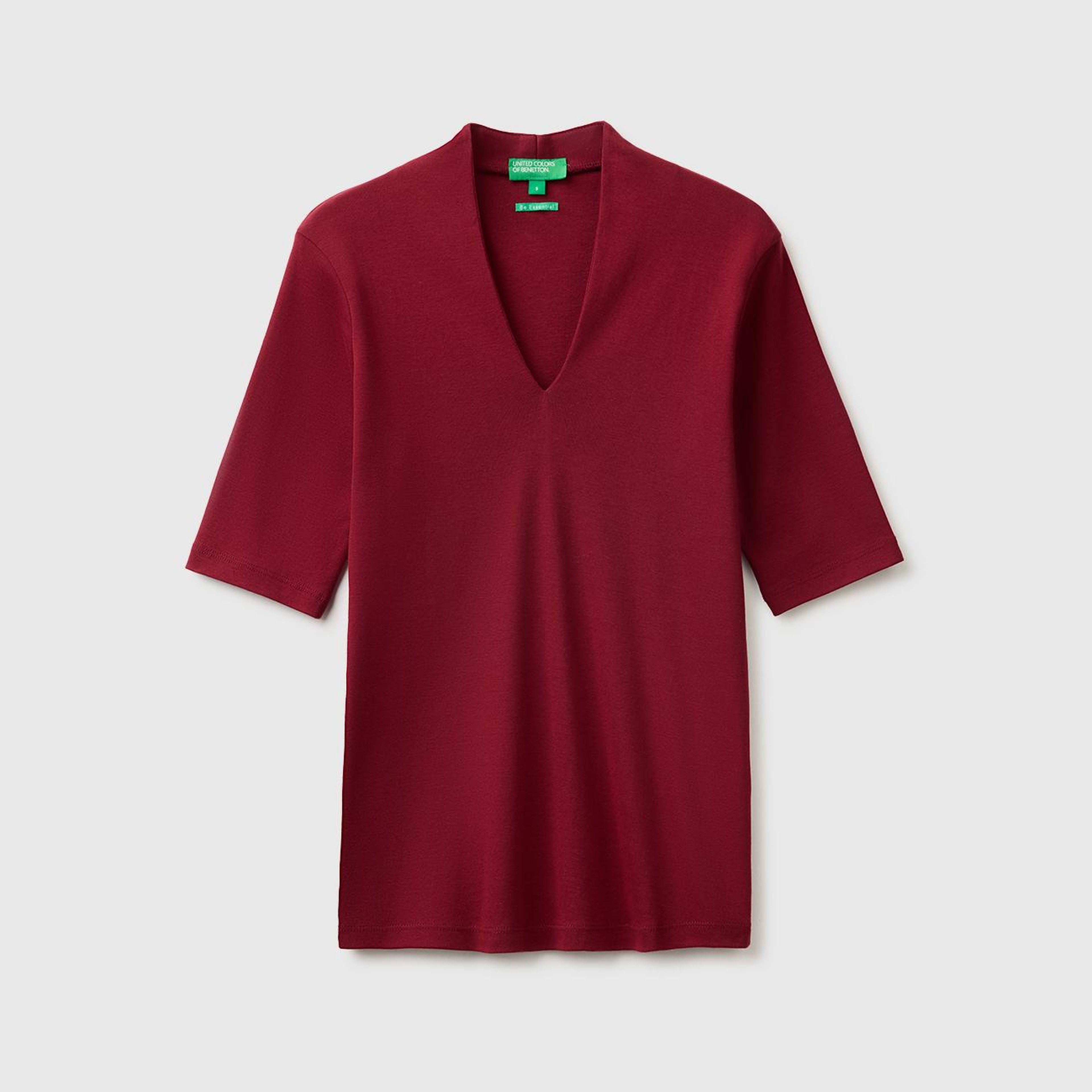 Kadın Mürdüm %100 Pamuk Yarım Kollu Derin V Yaka T-Shirt