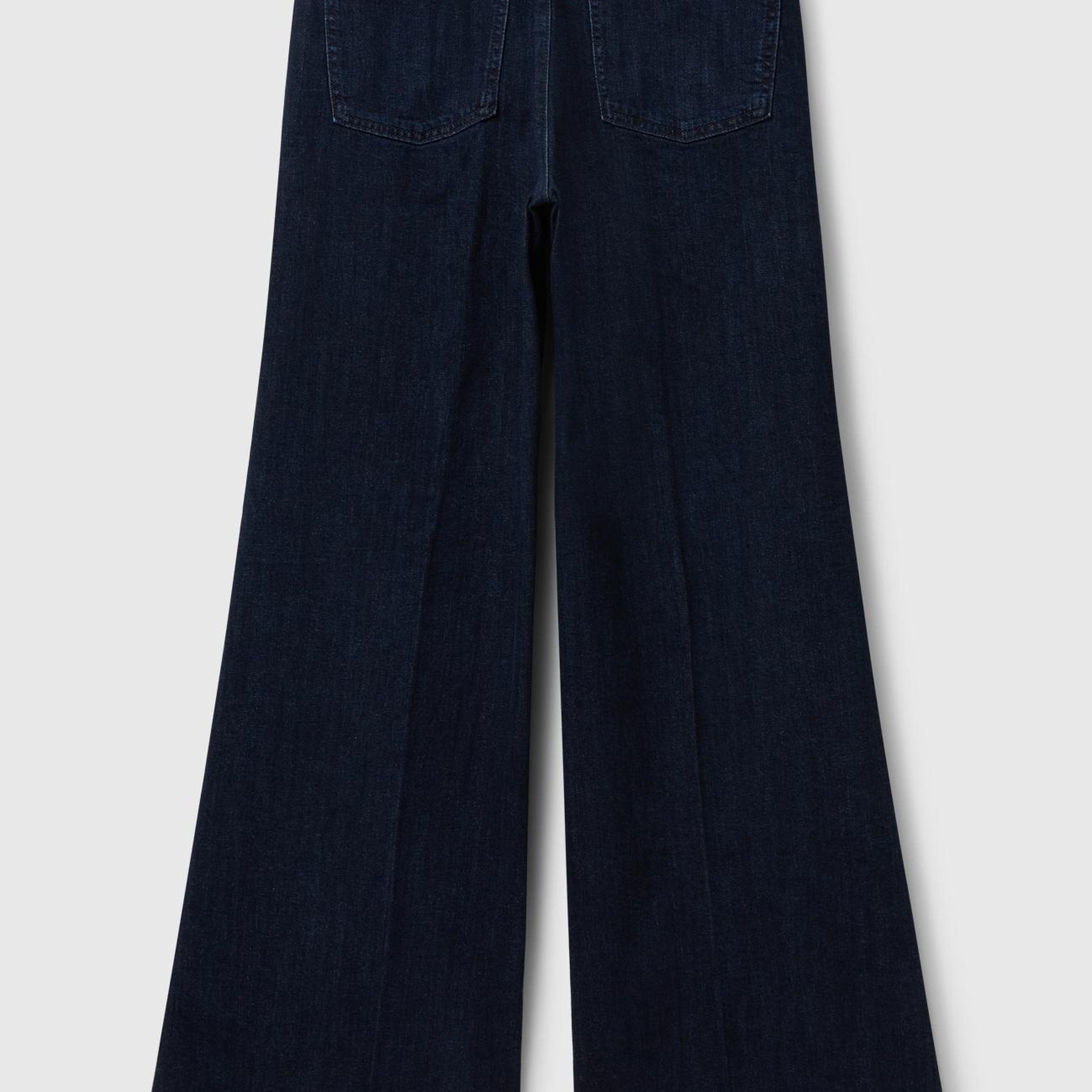 Kadın Mavi Pamuk Karışımlı Cep Detaylı Geniş Paça Denim Pantolon