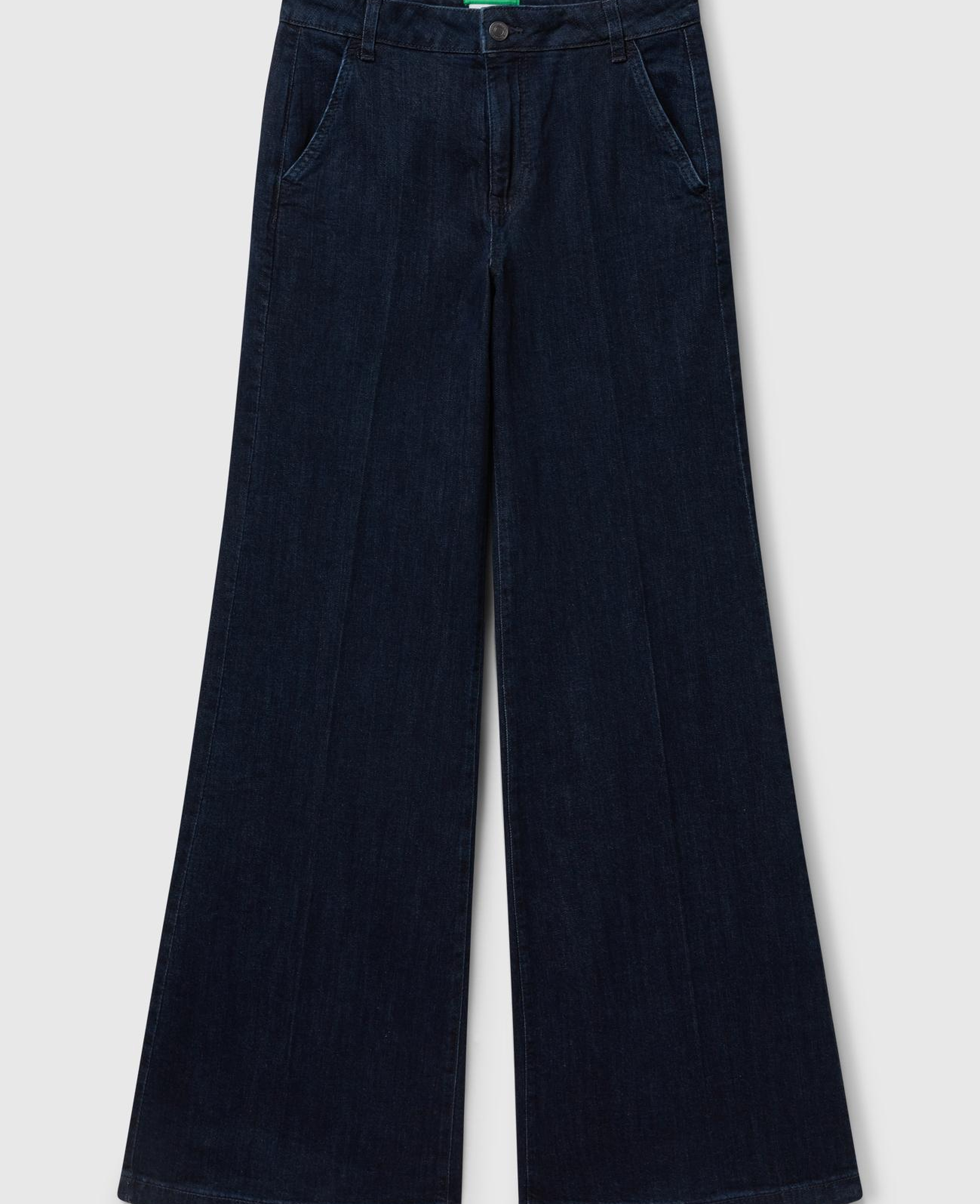 Kadın Mavi Pamuk Karışımlı Cep Detaylı Geniş Paça Denim Pantolon