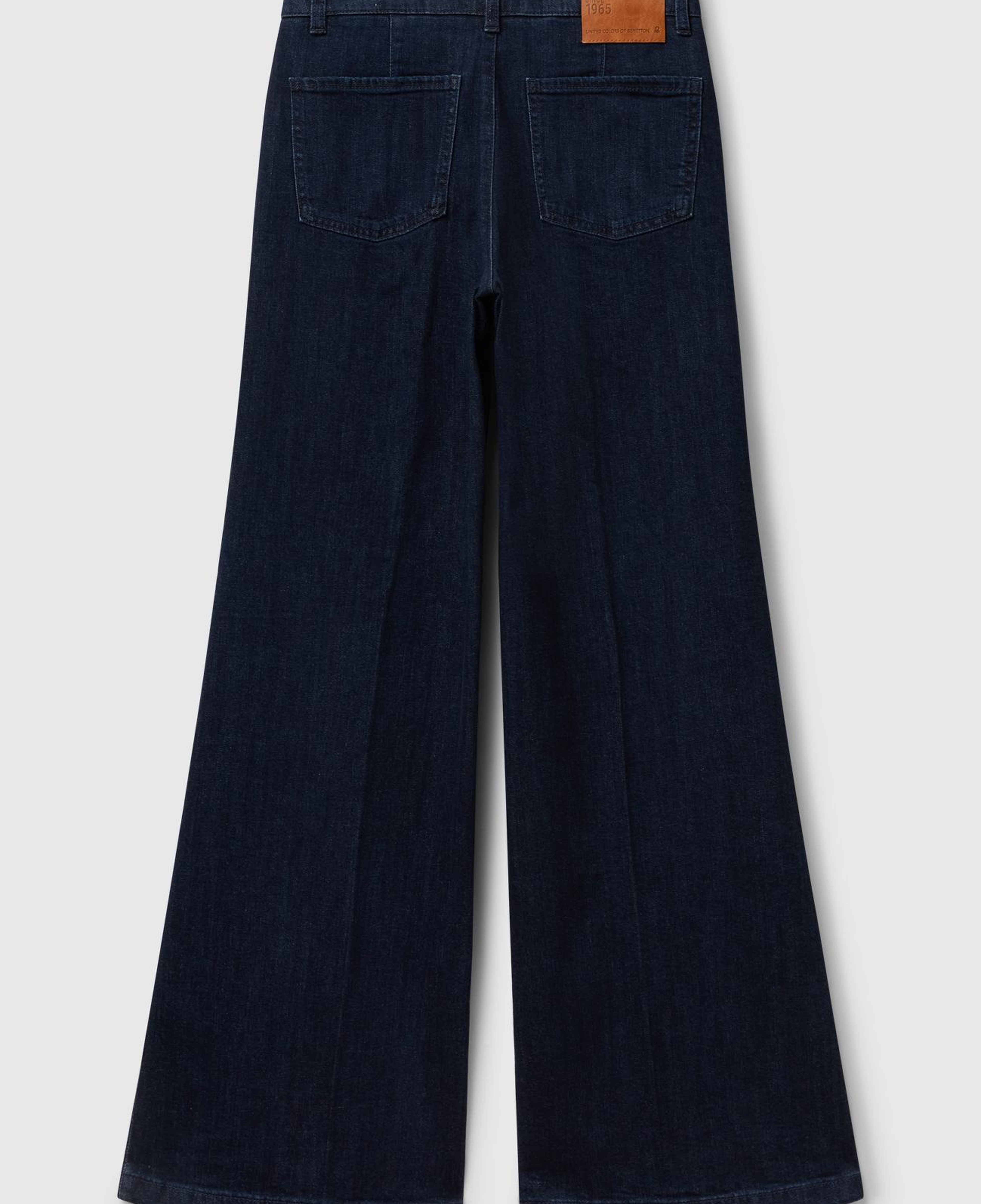 Kadın Mavi Pamuk Karışımlı Cep Detaylı Geniş Paça Denim Pantolon