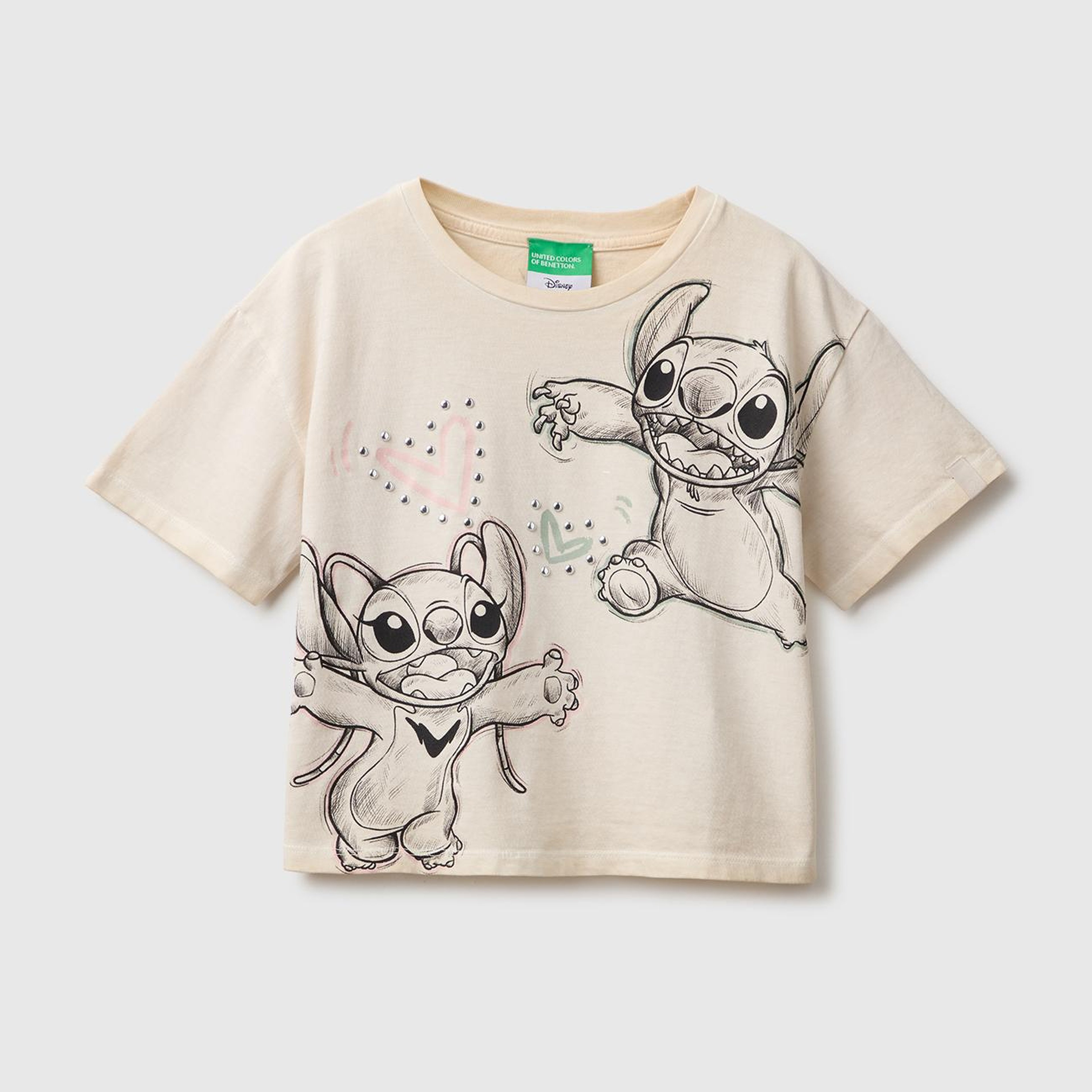 Kız Çocuk Beyaz Lilo&Stitch Baskılı Kısa Kollu Tişört