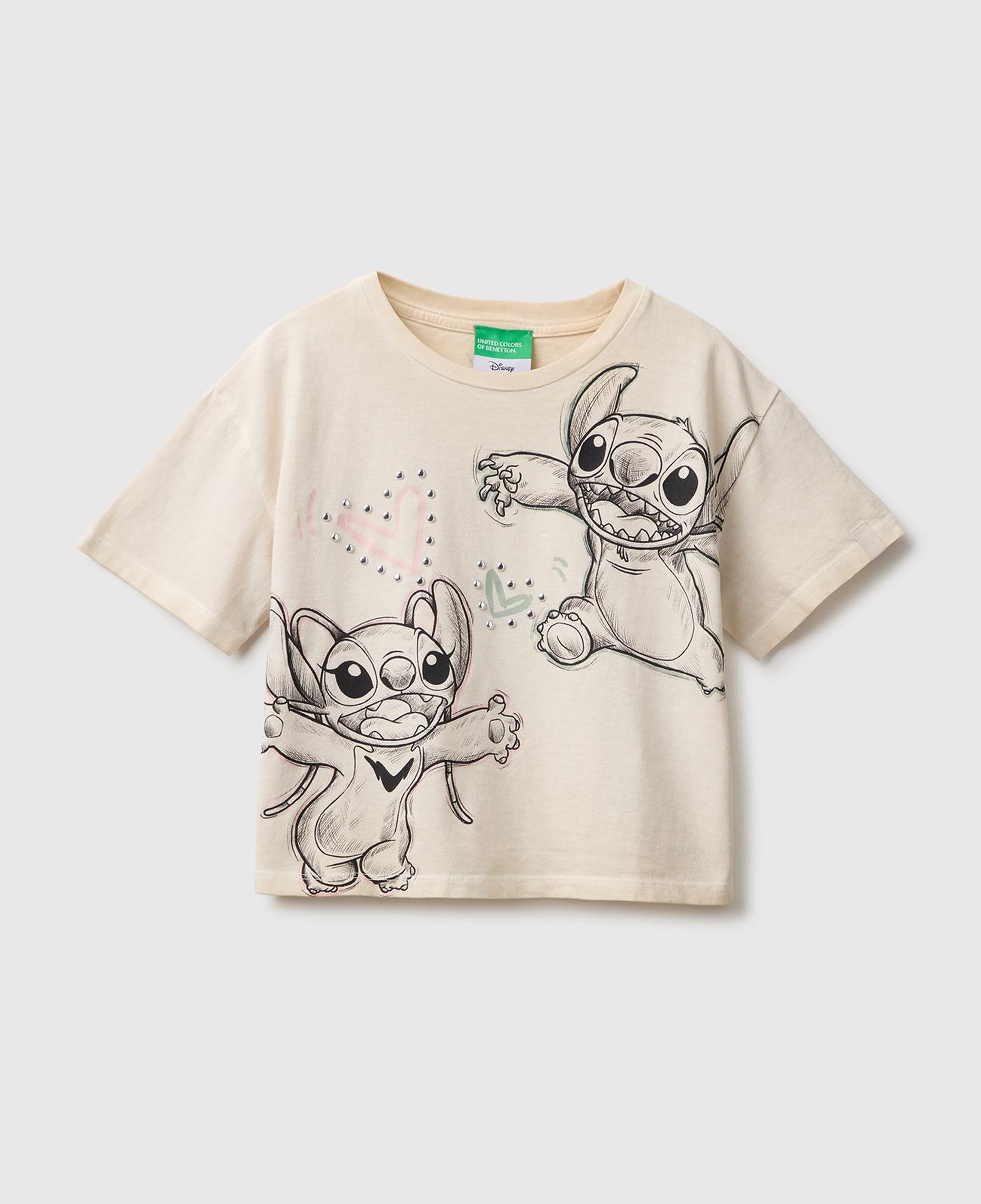 Kız Çocuk Beyaz Lilo&Stitch Baskılı Kısa Kollu Tişört