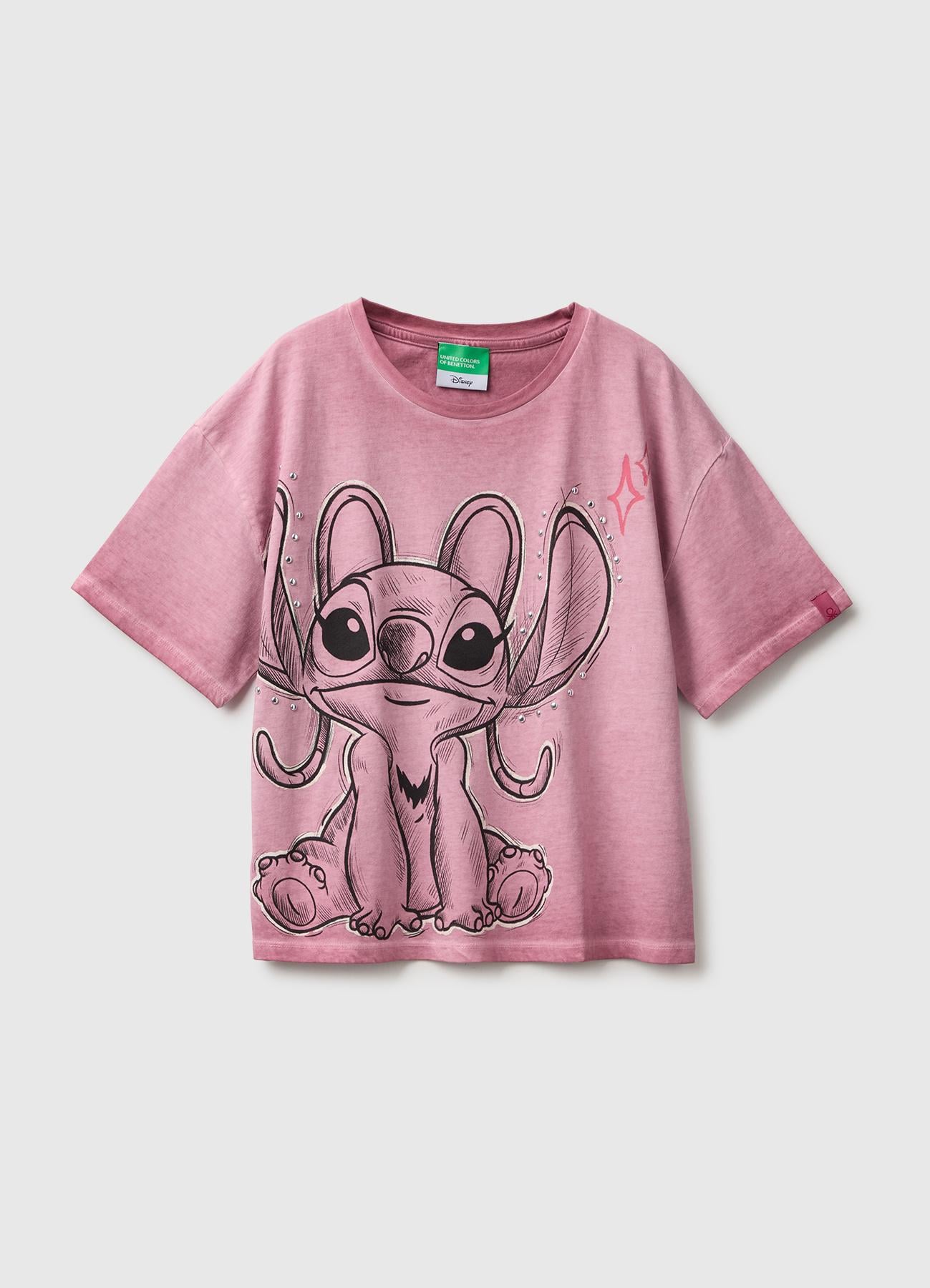 Kız Çocuk Pembe Lilo&Stitch Baskılı Kısa Kollu Tişört