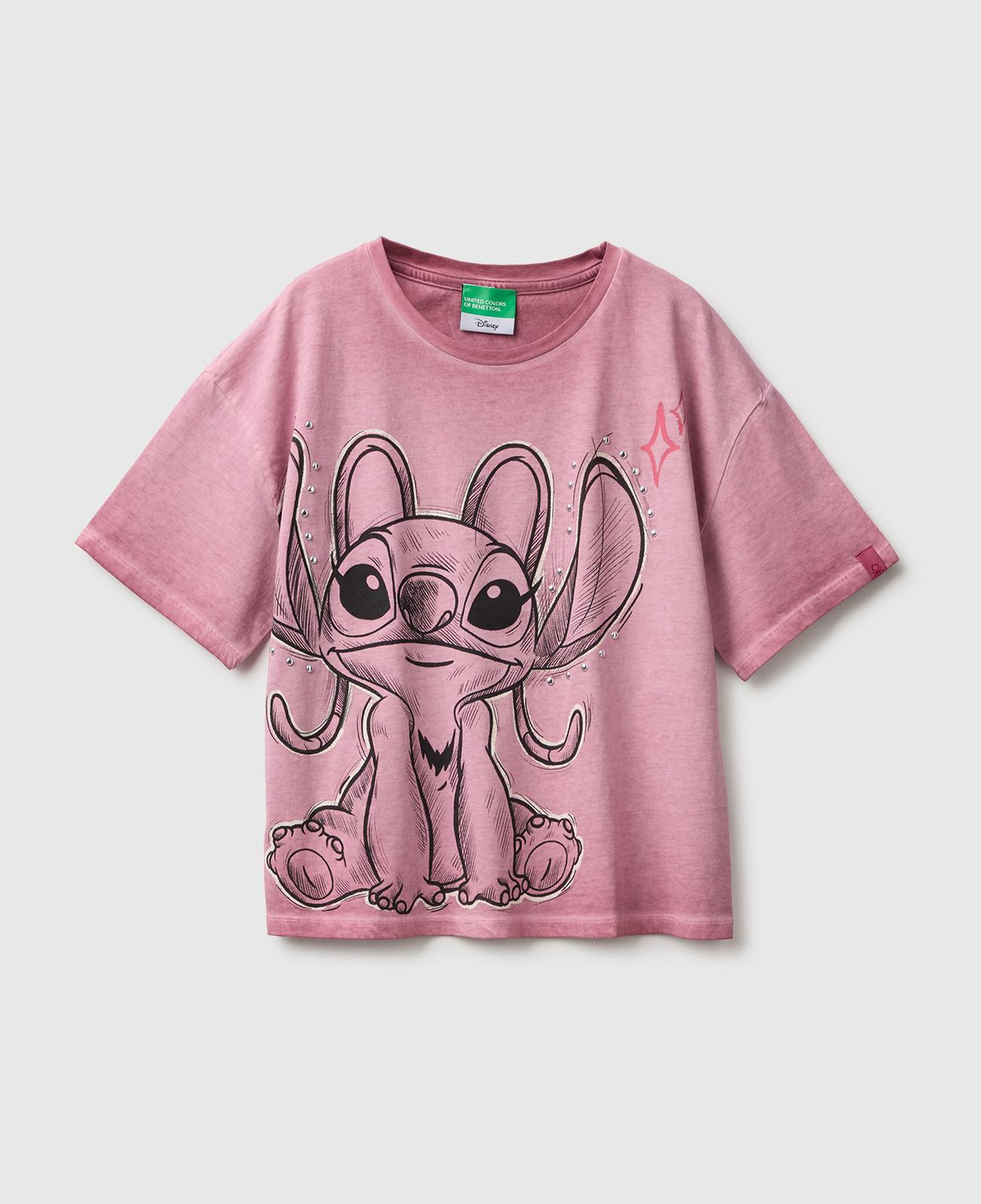 Kız Çocuk Pembe Lilo&Stitch Baskılı Kısa Kollu Tişört