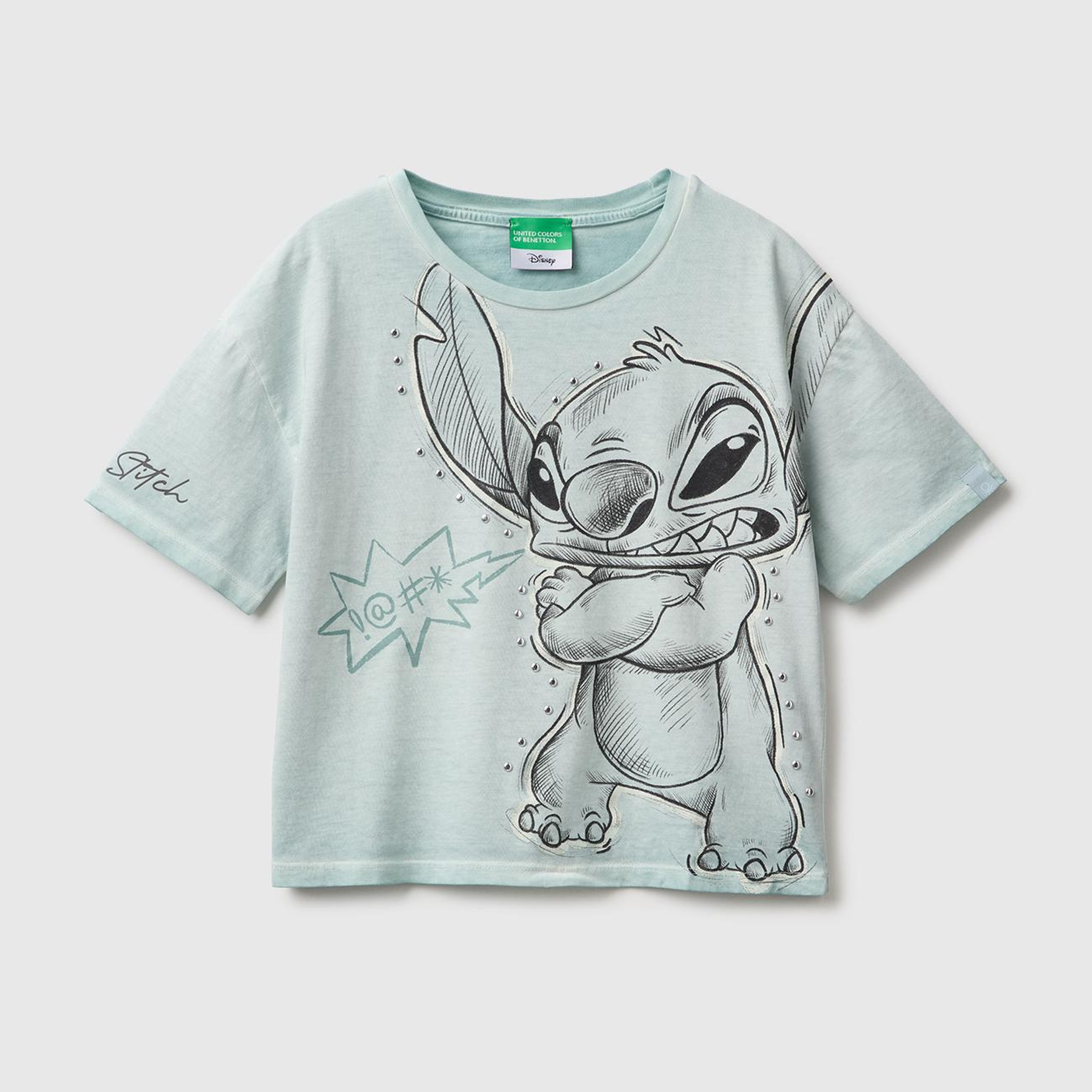 Kız Çocuk Açık Gri Lilo&Stitch Baskılı Kısa Kollu Tişört