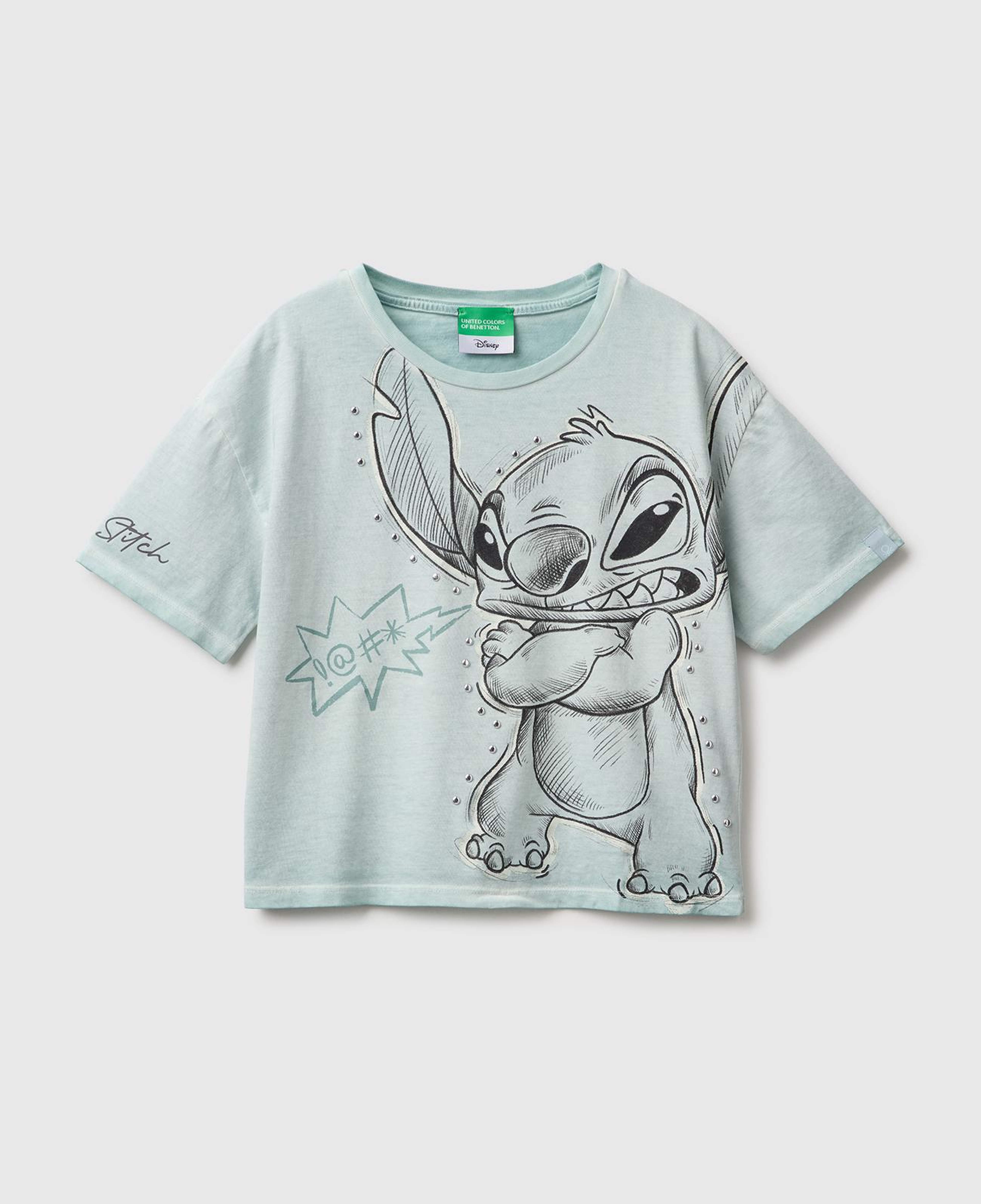 Kız Çocuk Açık Gri Lilo&Stitch Baskılı Kısa Kollu Tişört