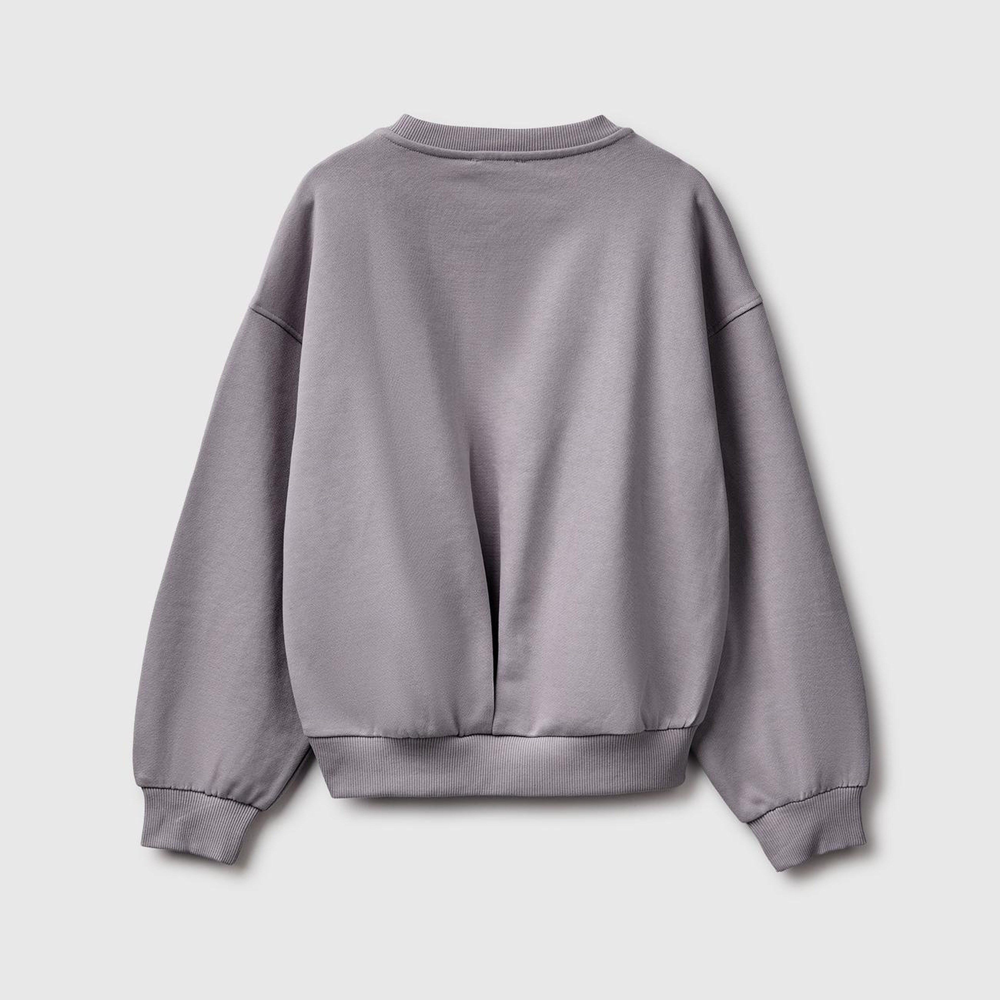 Kız Çocuk Koyu Gri Ribanalı Uzun Kollu Bisiklet Yaka Sweatshirt