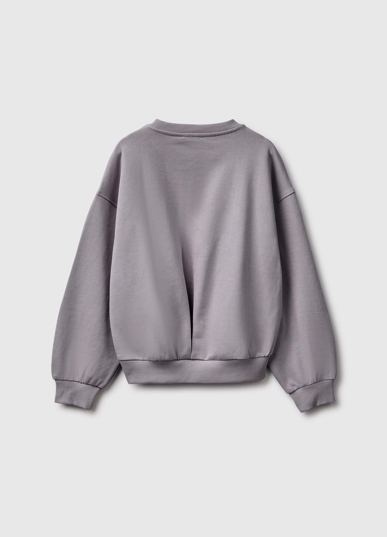 Kız Çocuk Koyu Gri Ribanalı Uzun Kollu Bisiklet Yaka Sweatshirt
