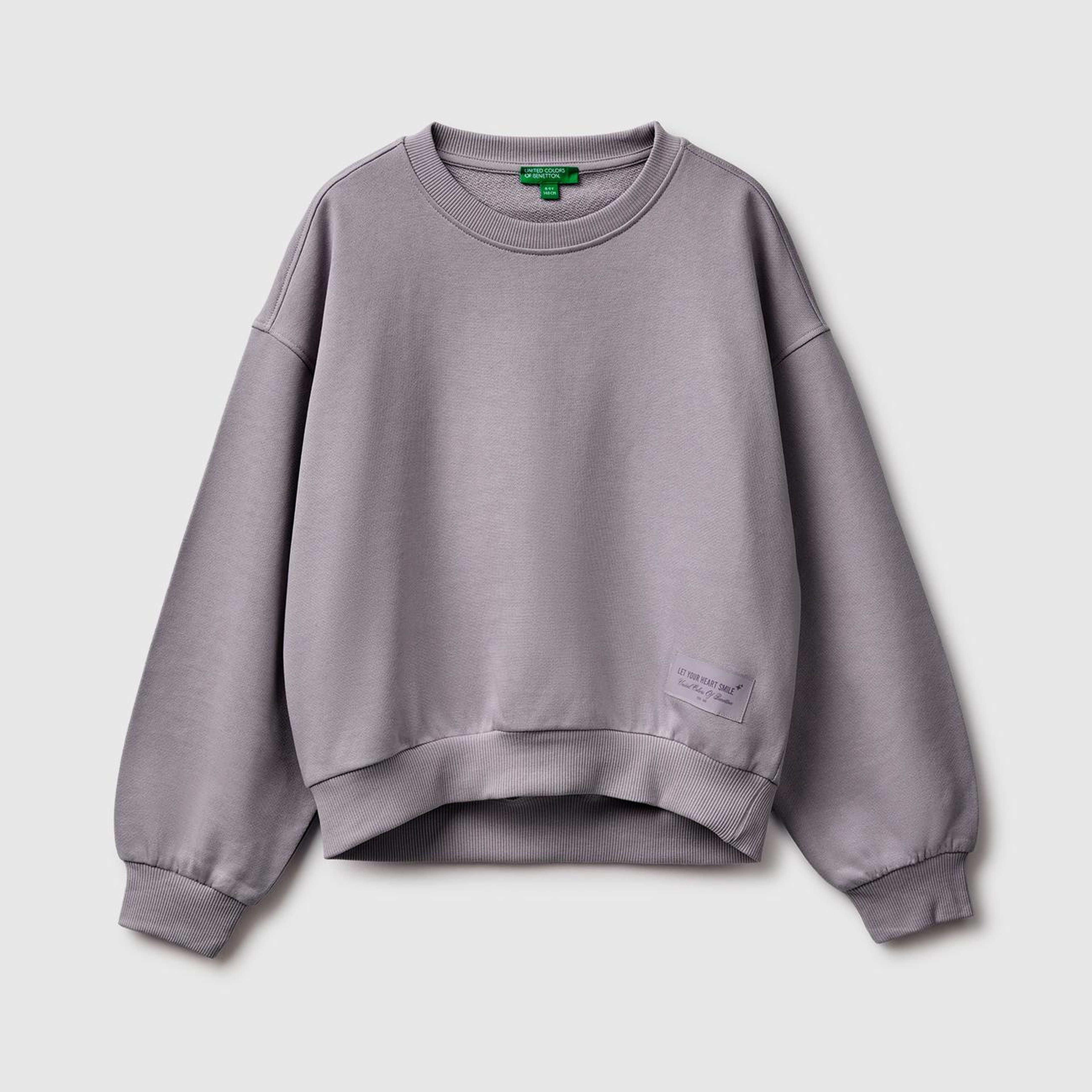 Kız Çocuk Koyu Gri Ribanalı Uzun Kollu Bisiklet Yaka Sweatshirt