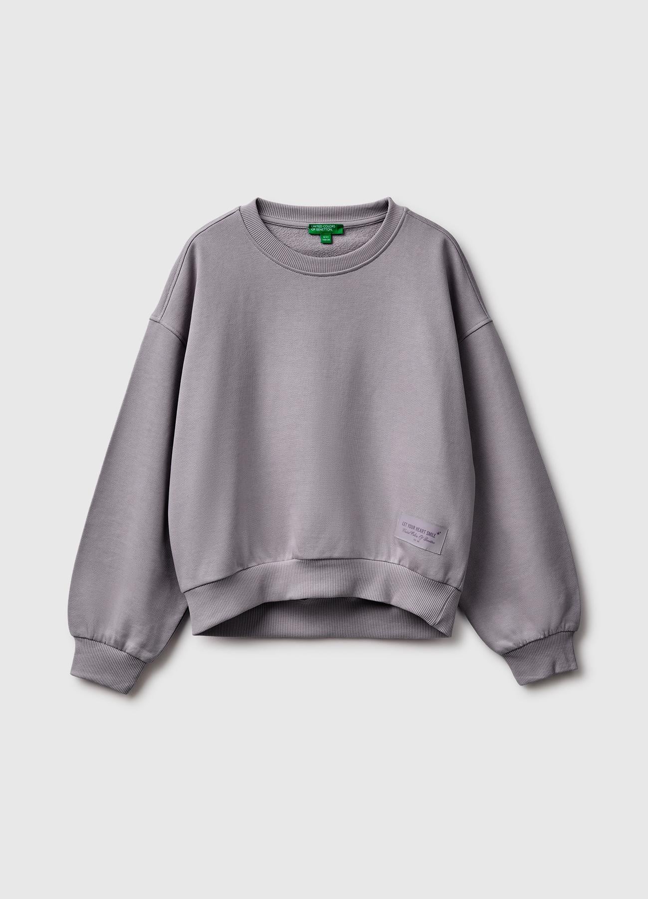 Kız Çocuk Koyu Gri Ribanalı Uzun Kollu Bisiklet Yaka Sweatshirt