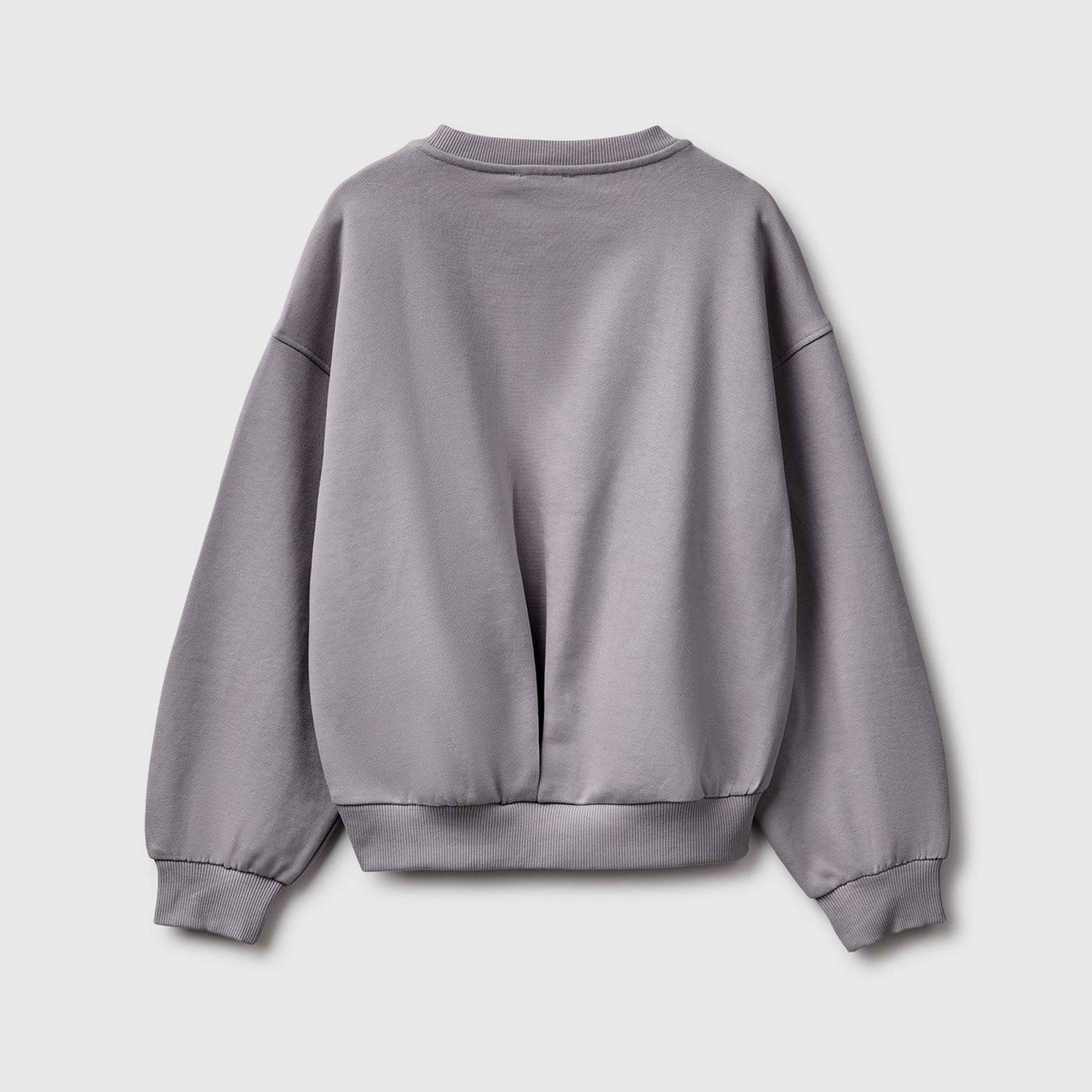 Kız Çocuk Koyu Gri Ribanalı Uzun Kollu Bisiklet Yaka Sweatshirt