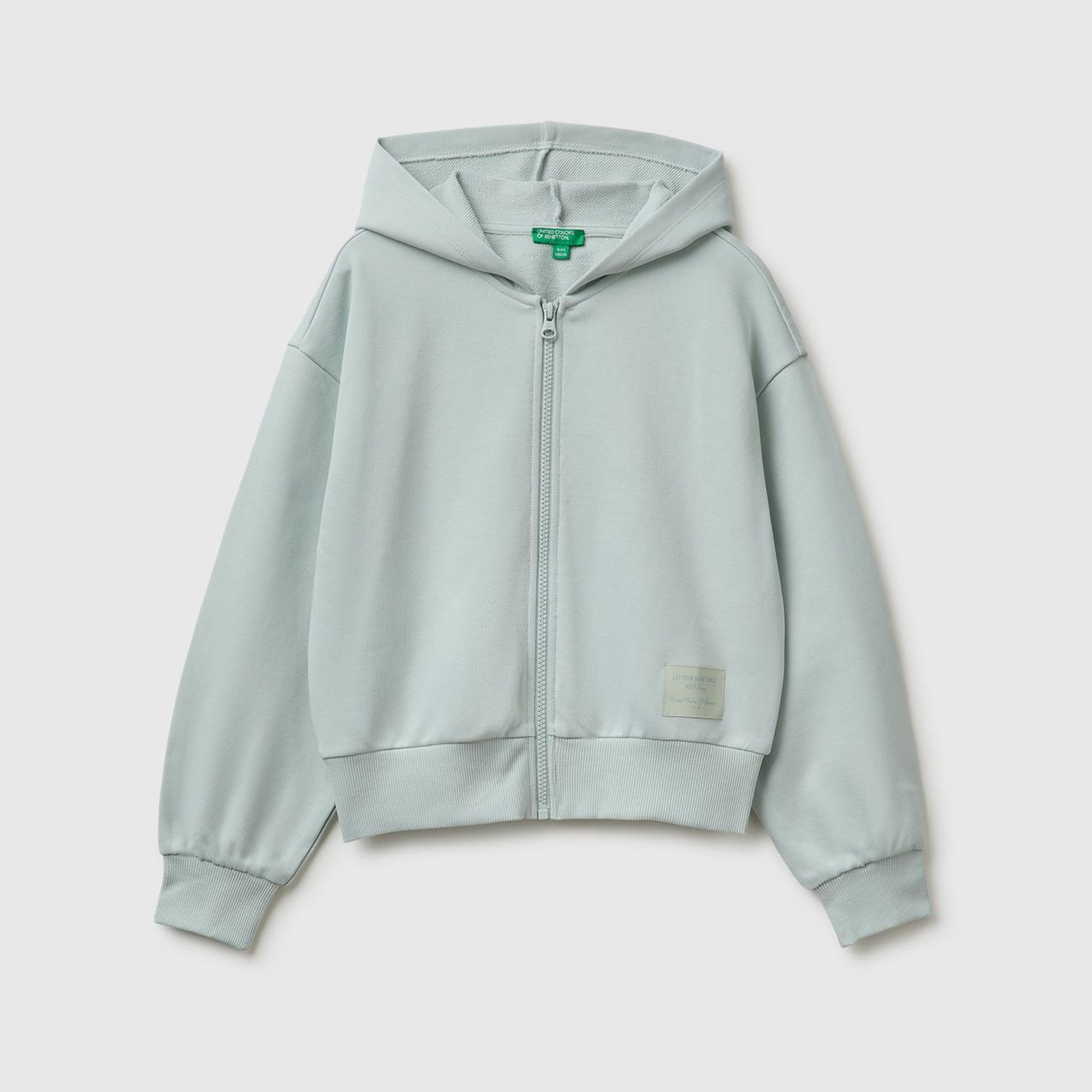 Kız Çocuk Su Yeşili Ribanalı Kapüşonlu Fermuarlı Sweatshirt