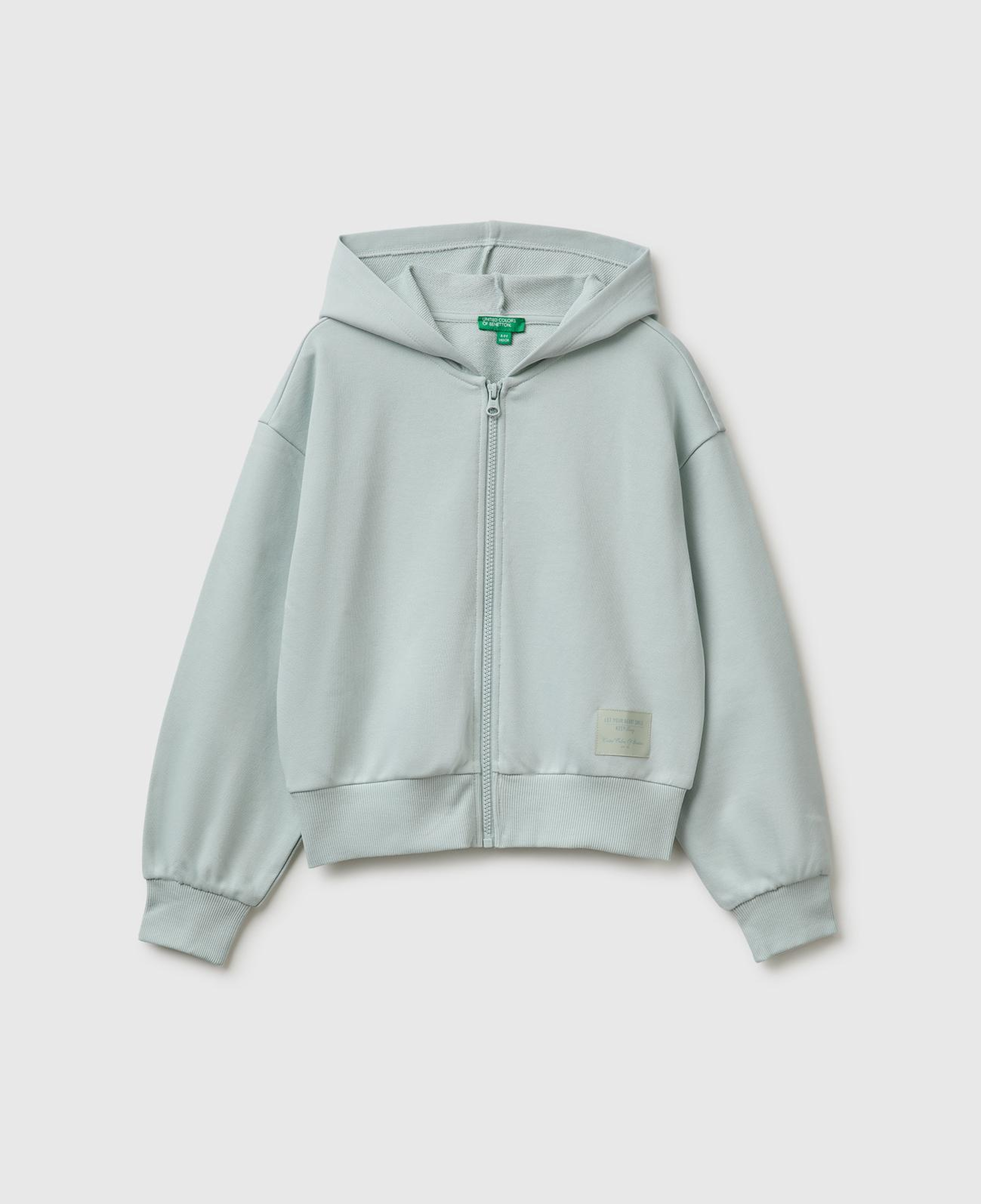 Kız Çocuk Su Yeşili Ribanalı Kapüşonlu Fermuarlı Sweatshirt