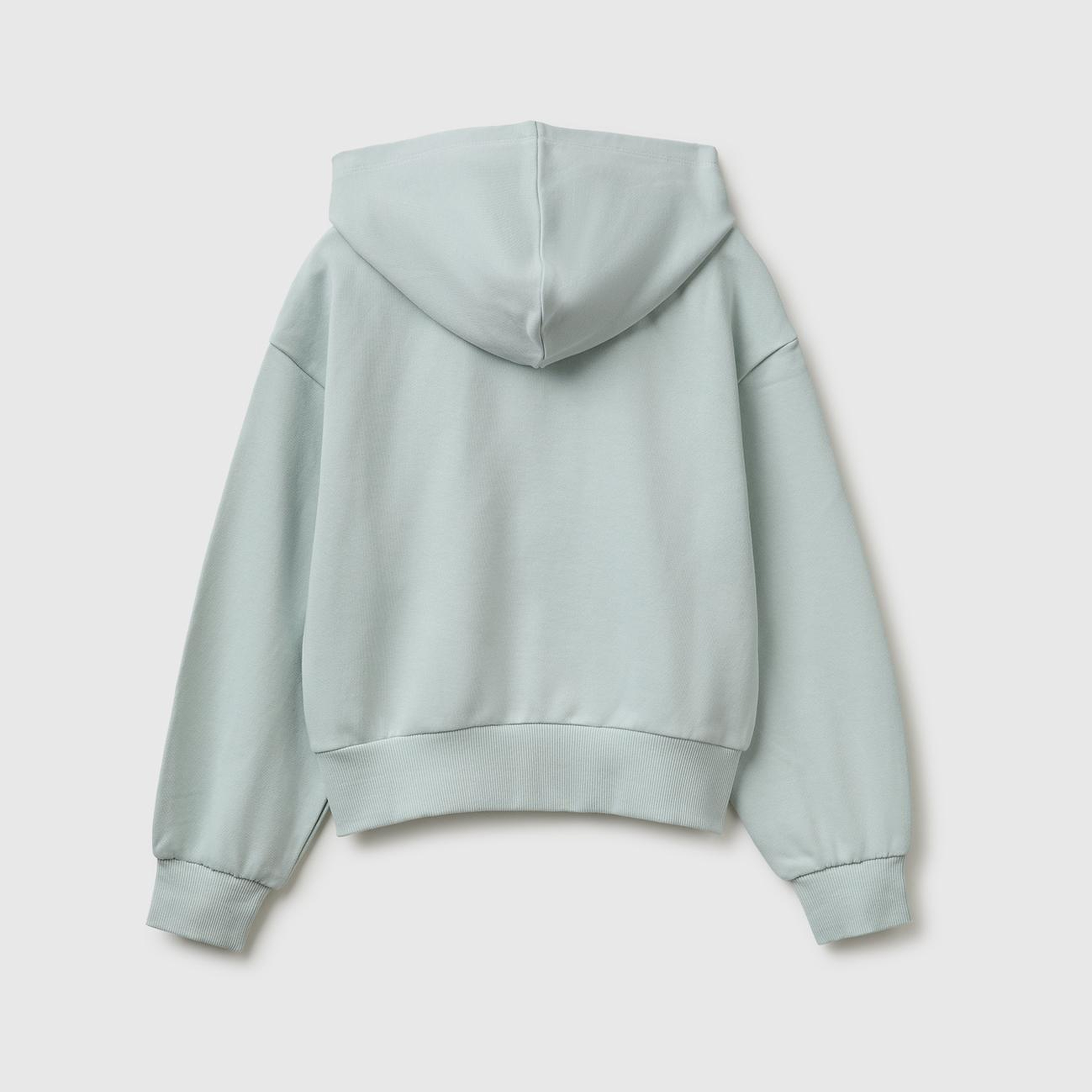 Kız Çocuk Su Yeşili Ribanalı Kapüşonlu Fermuarlı Sweatshirt