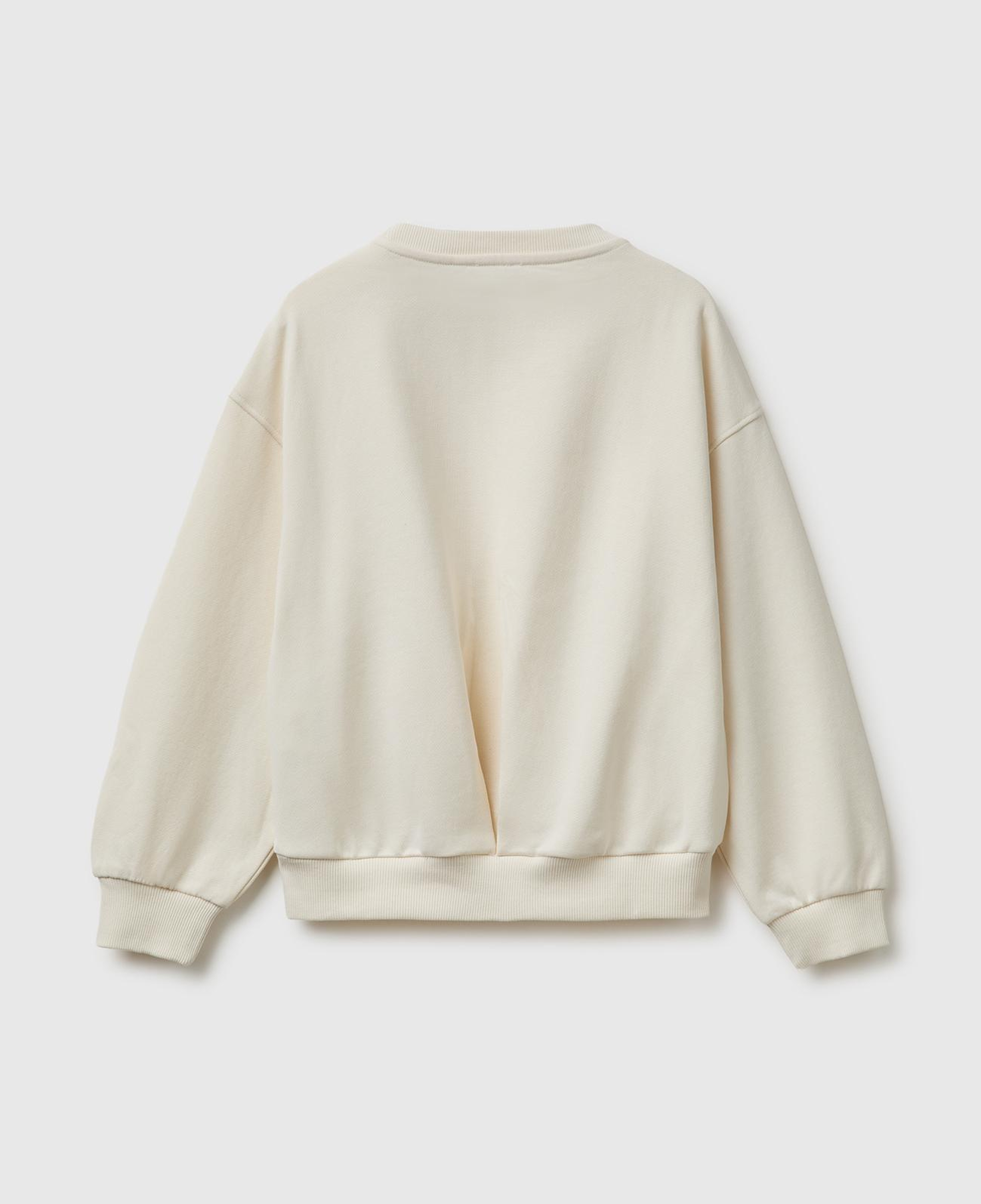 Kız Çocuk Ekru Ribanalı Uzun Kollu Bisiklet Yaka Sweatshirt