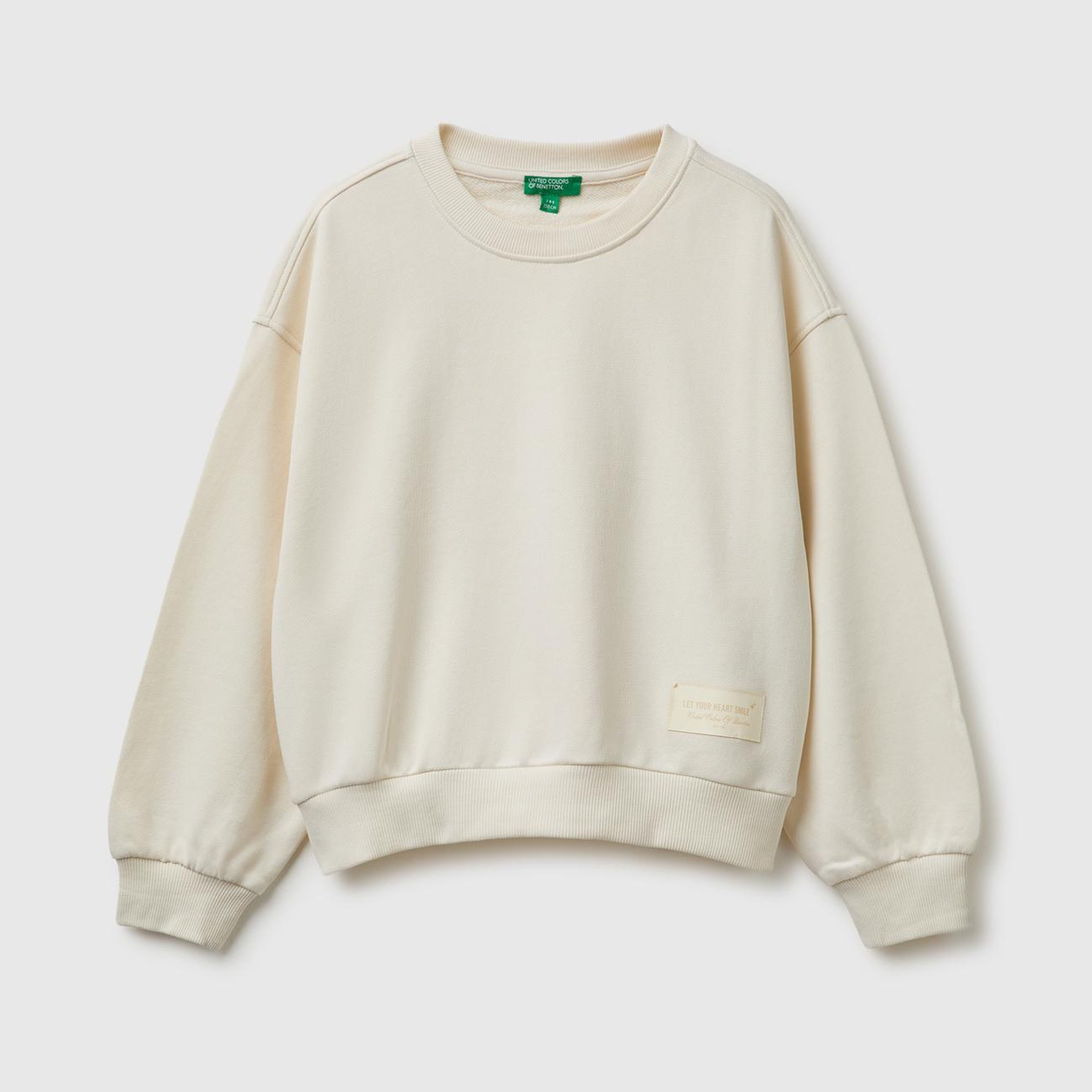 Kız Çocuk Ekru Ribanalı Uzun Kollu Bisiklet Yaka Sweatshirt