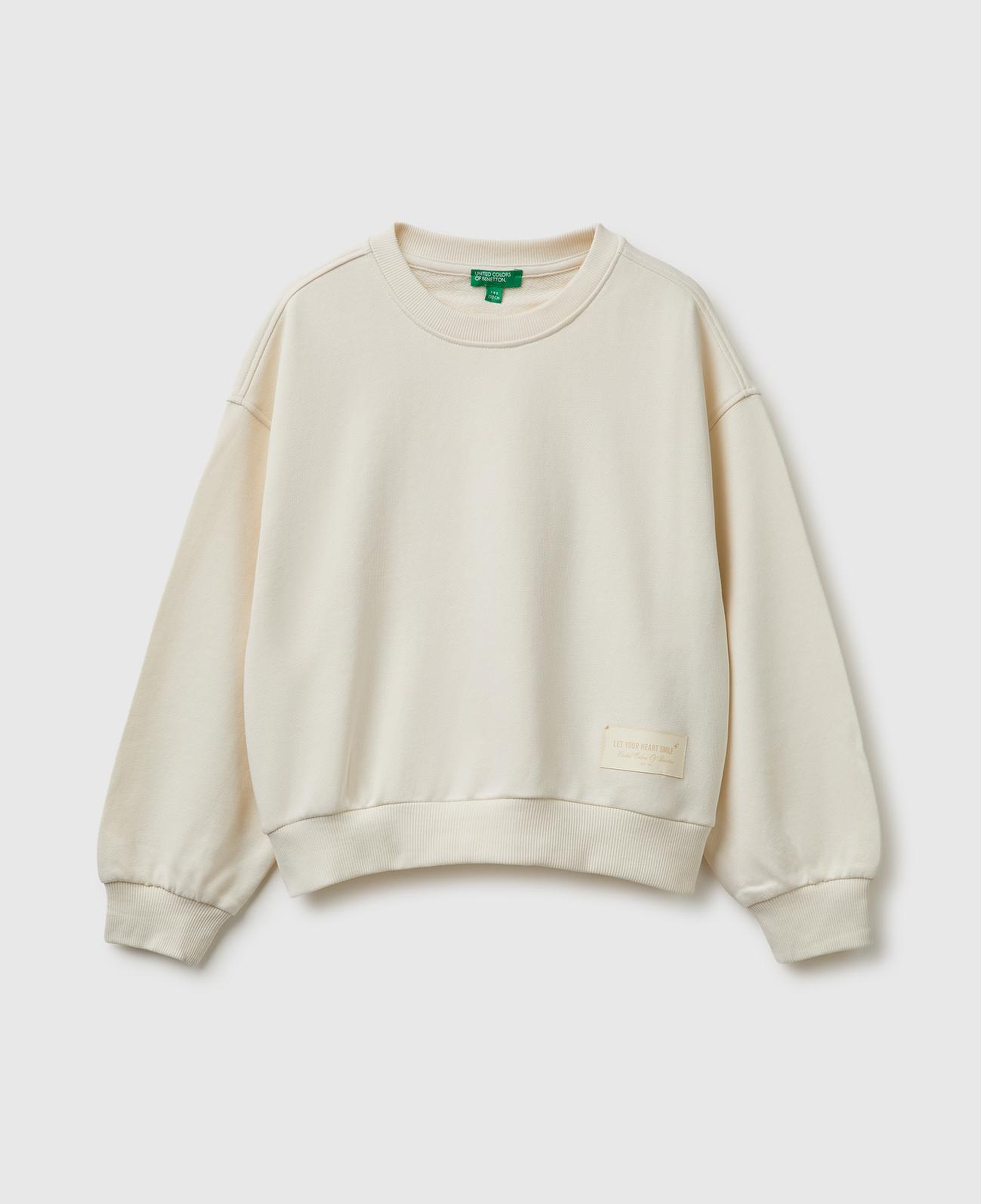 Kız Çocuk Ekru Ribanalı Uzun Kollu Bisiklet Yaka Sweatshirt