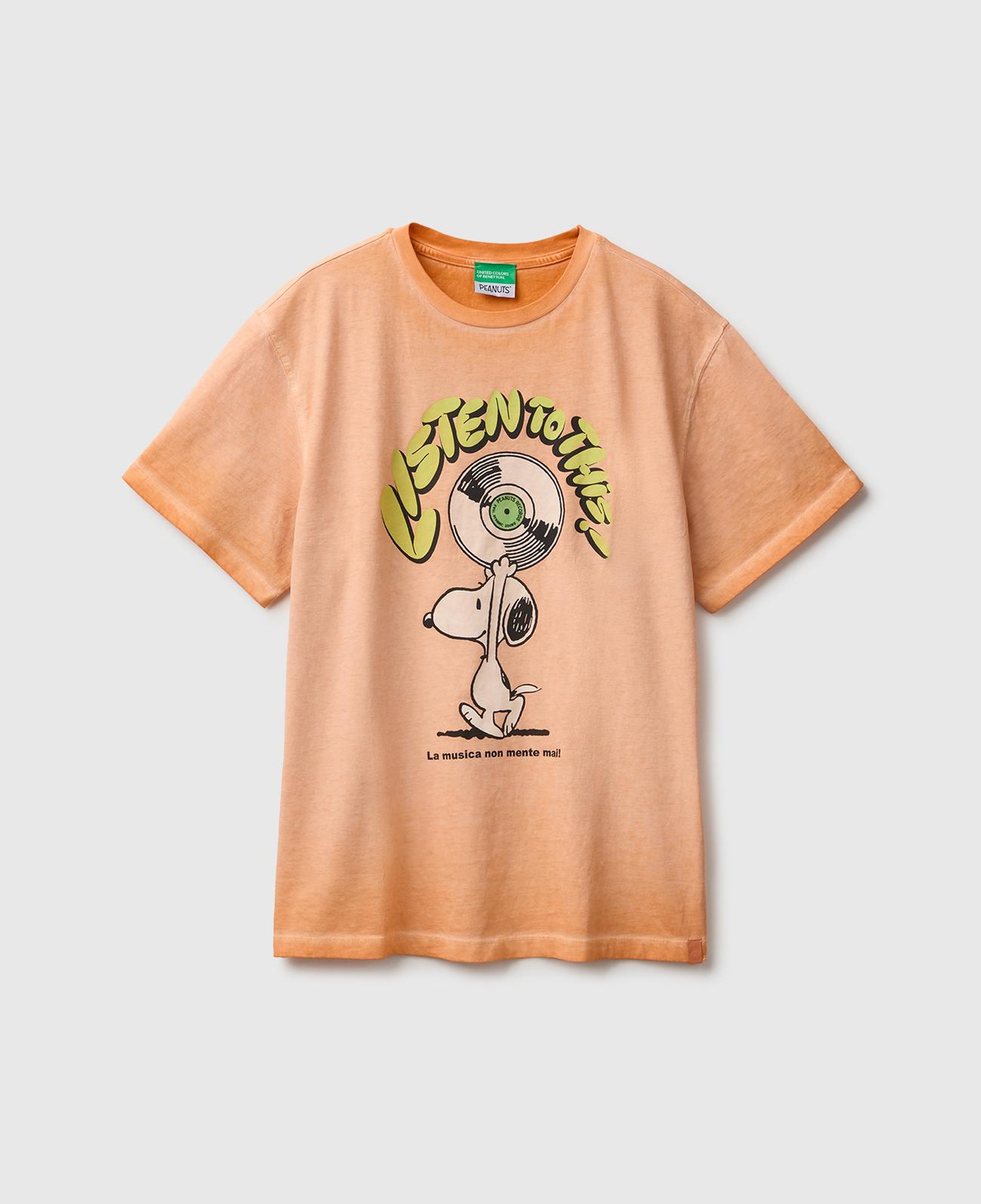Erkek Çocuk Turuncu Önü Snoopy Baskılı Oversize Tişört