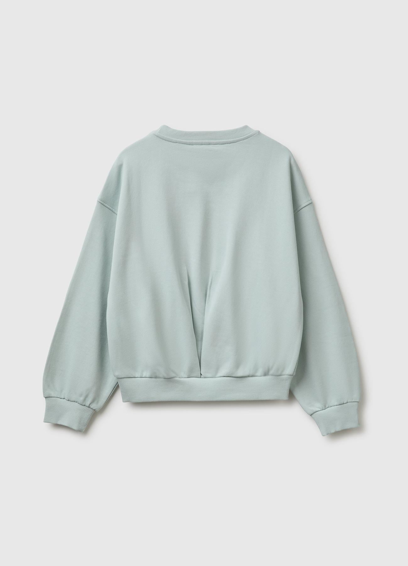 Kız Çocuk Su Yeşili Ribanalı Uzun Kollu Bisiklet Yaka Sweatshirt