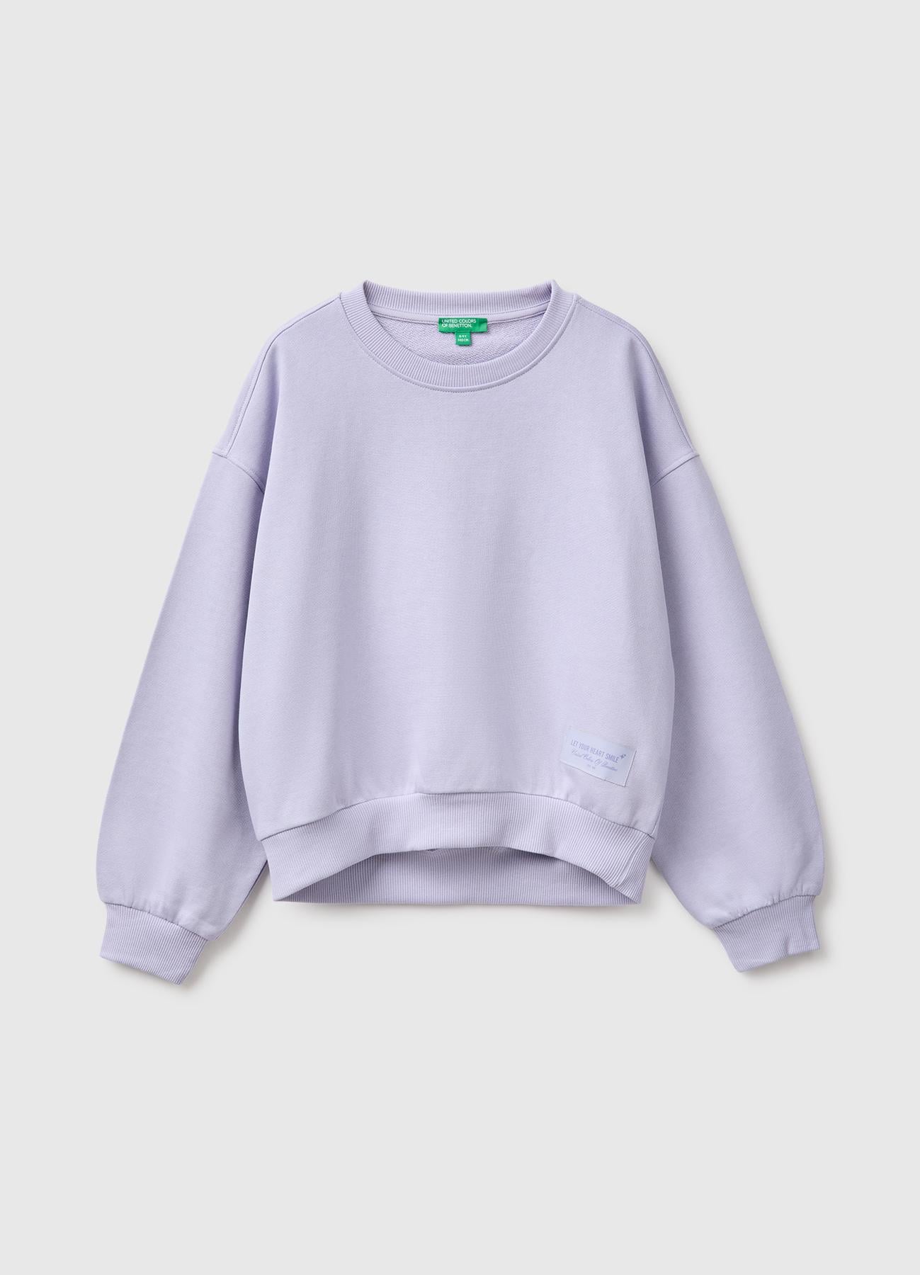 Kız Çocuk Lila Ribanalı Uzun Kollu Bisiklet Yaka Sweatshirt