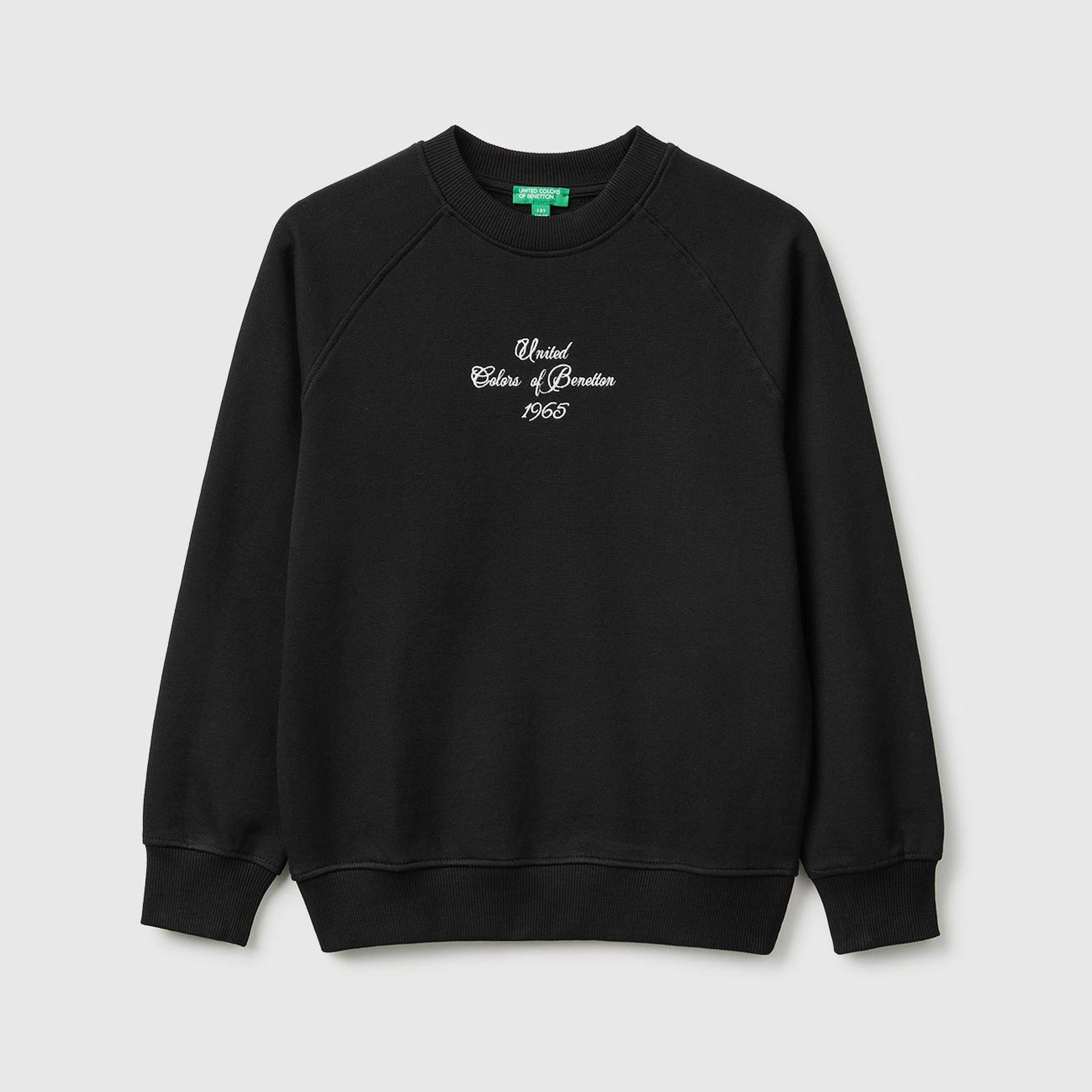 Erkek Çocuk Siyah Önü İşlemeli Ribanalı Reglan Kollu Bisiklet Yaka Sweatshirt