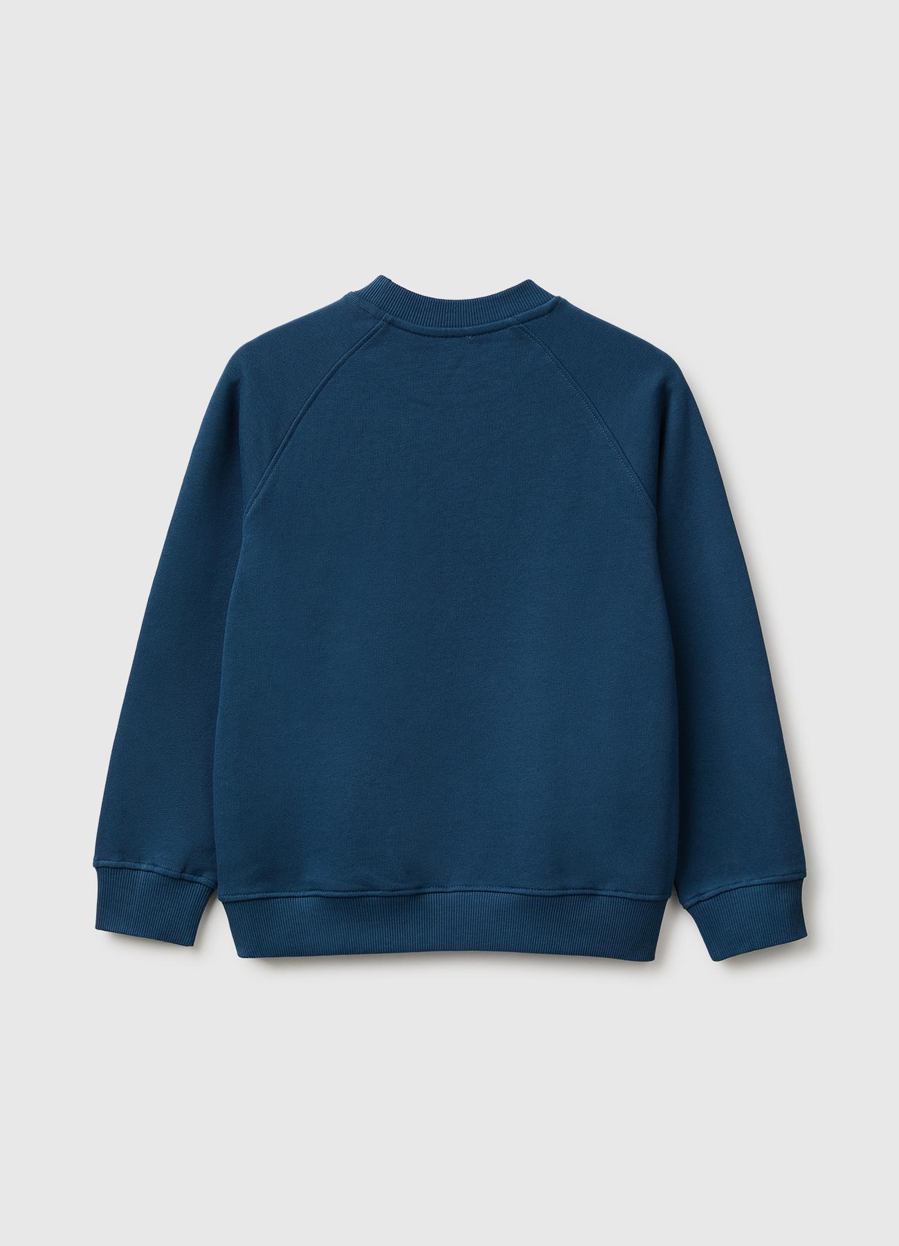 Erkek Çocuk Lacivert Önü İşlemeli Ribanalı Reglan Kollu Bisiklet Yaka Sweatshirt