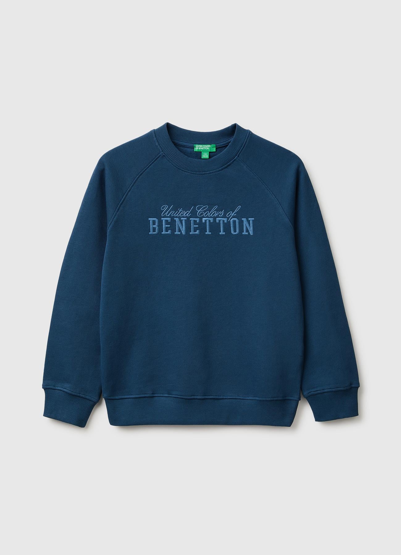Erkek Çocuk Lacivert Önü İşlemeli Ribanalı Reglan Kollu Bisiklet Yaka Sweatshirt