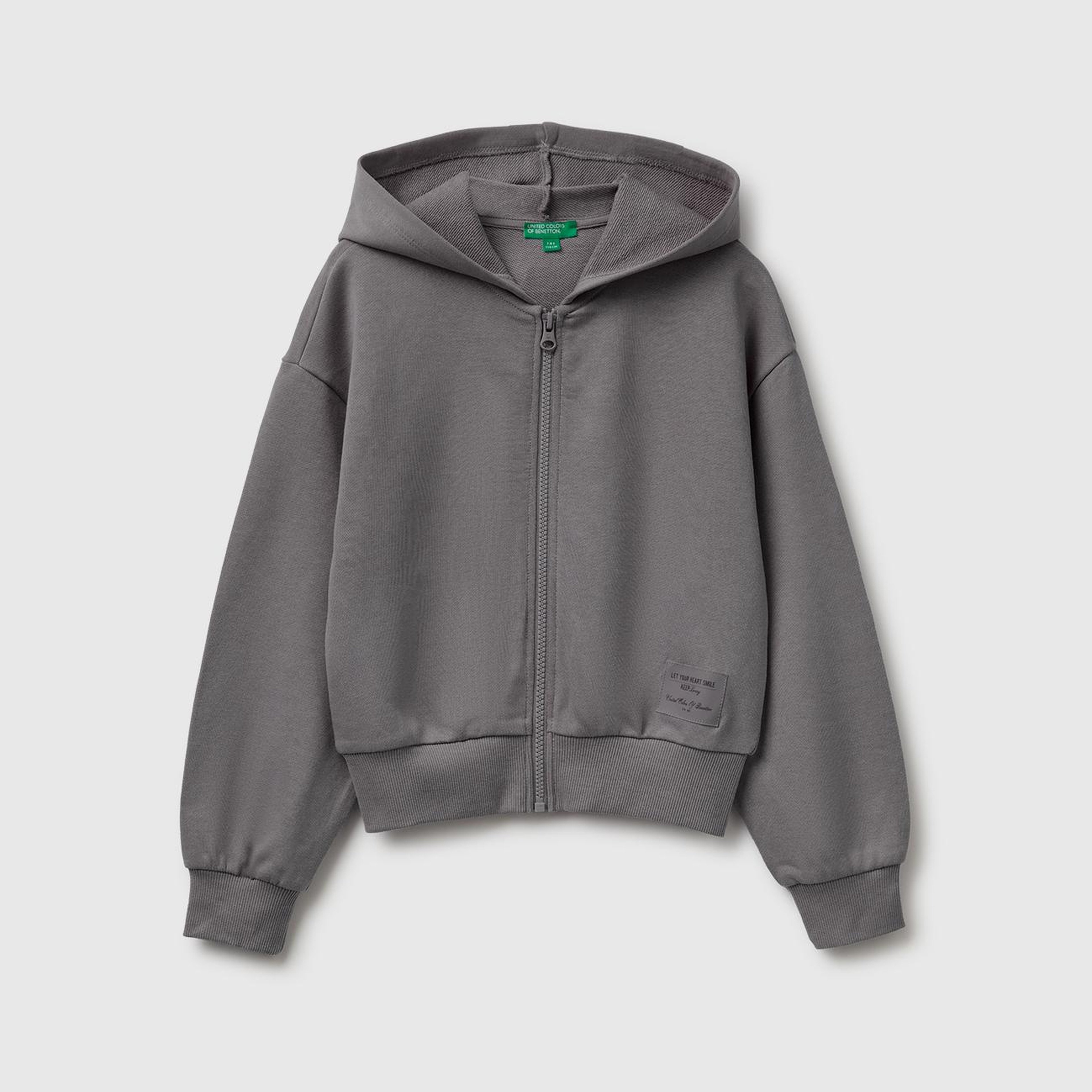 Kız Çocuk Koyu Gri Ribanalı Kapüşonlu Fermuarlı Sweatshirt