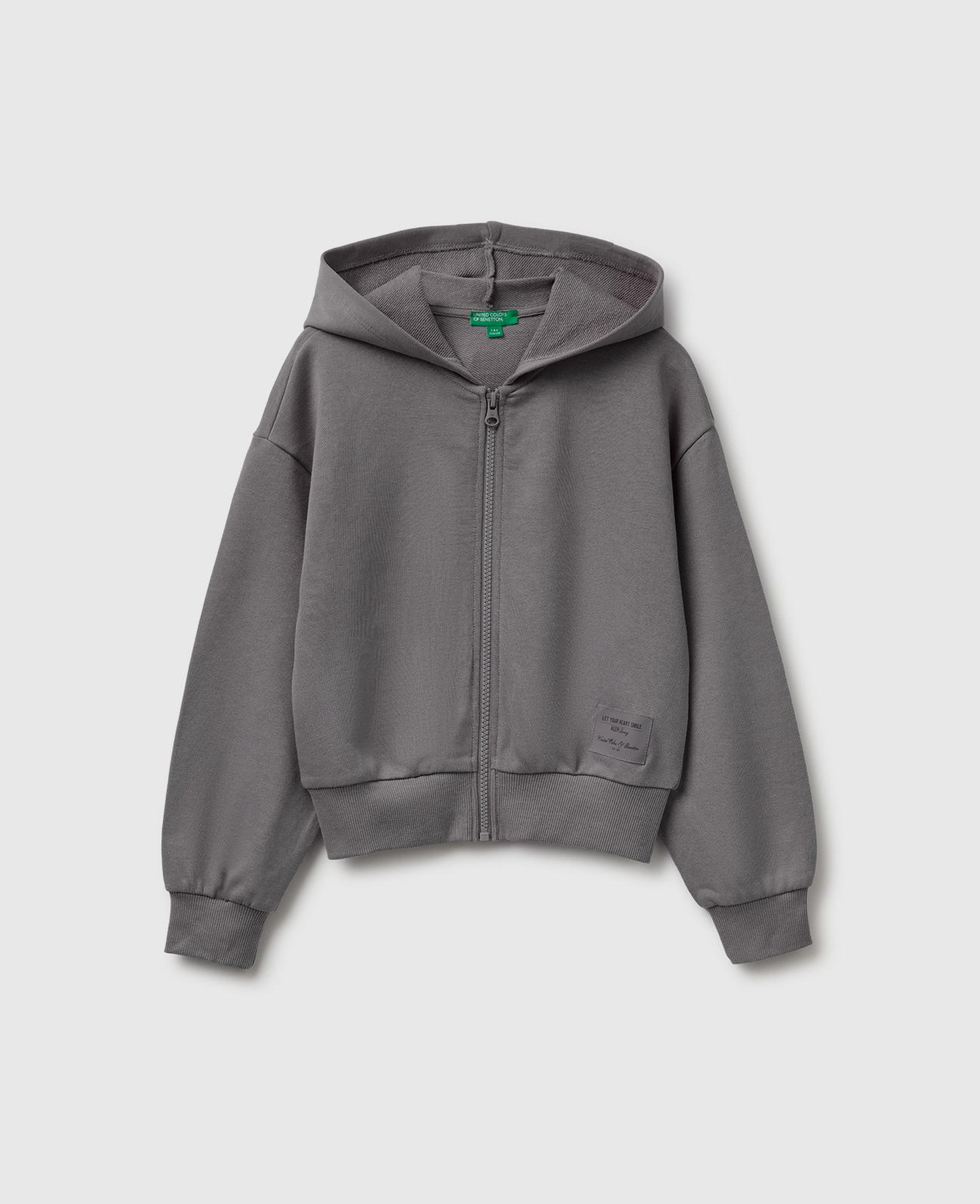 Kız Çocuk Koyu Gri Ribanalı Kapüşonlu Fermuarlı Sweatshirt
