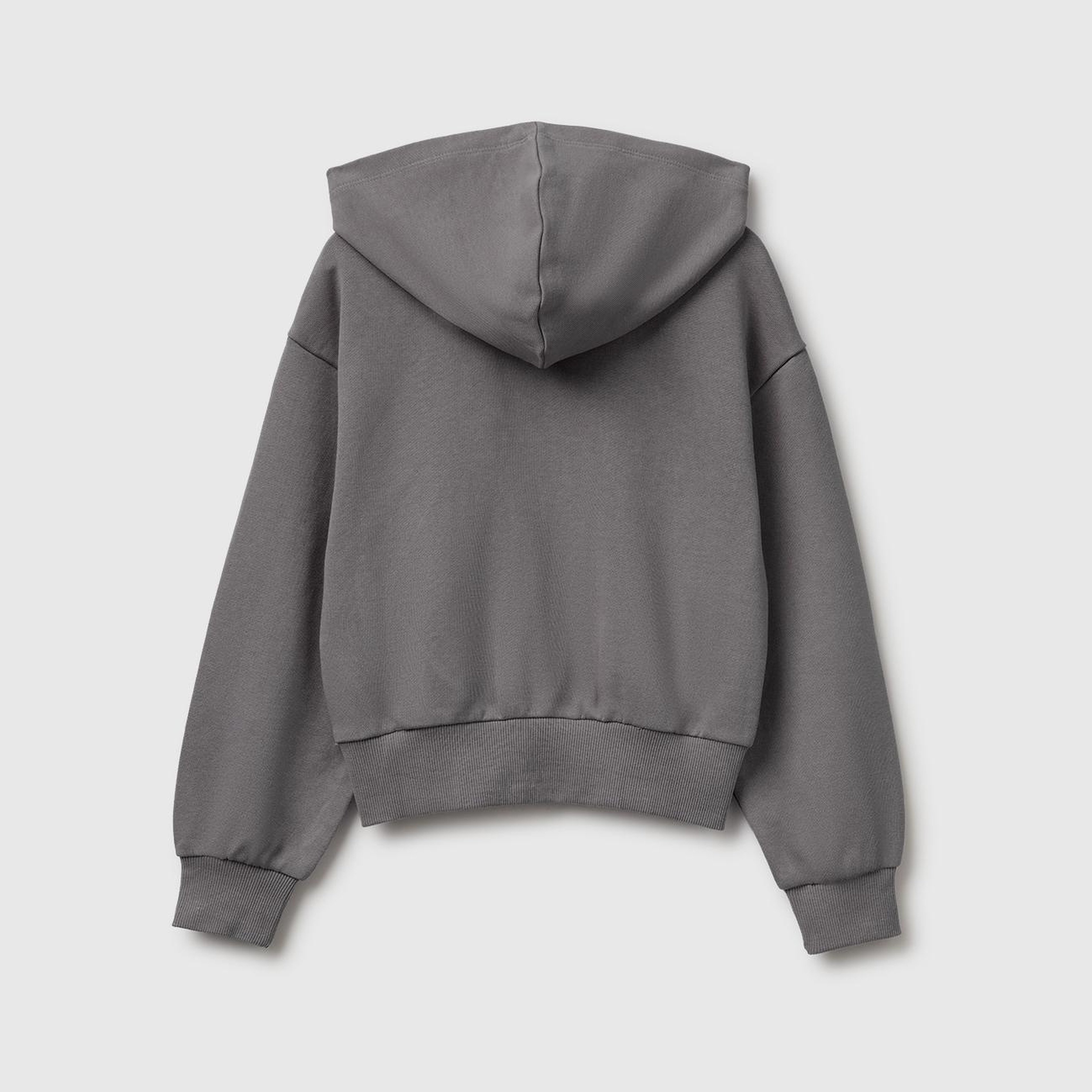 Kız Çocuk Koyu Gri Ribanalı Kapüşonlu Fermuarlı Sweatshirt