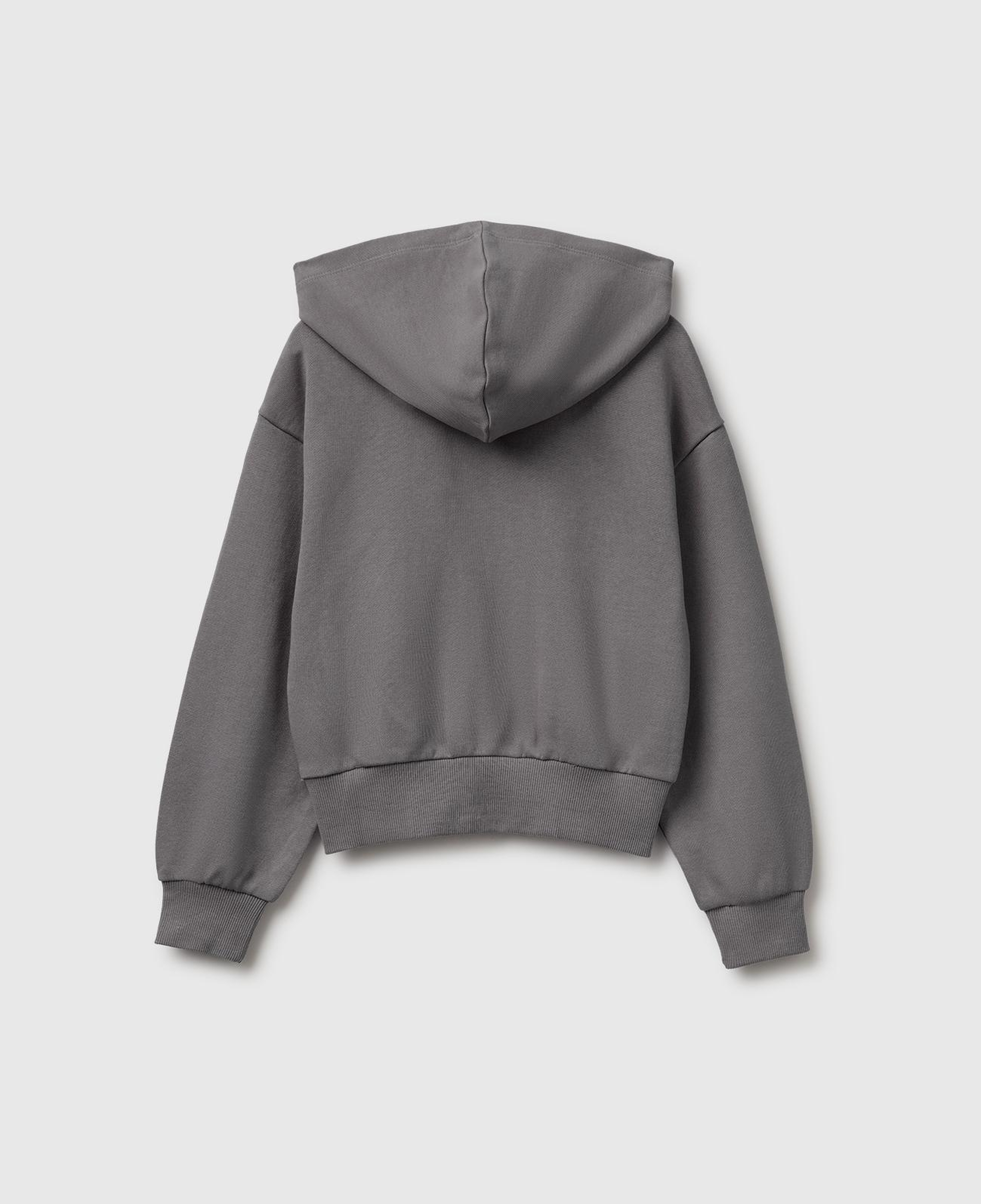 Kız Çocuk Koyu Gri Ribanalı Kapüşonlu Fermuarlı Sweatshirt
