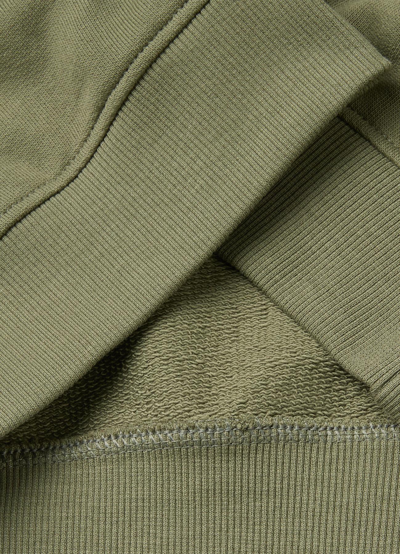 Erkek Çocuk Haki Önü İşlemeli Ribanalı Reglan Kollu Bisiklet Yaka Sweatshirt