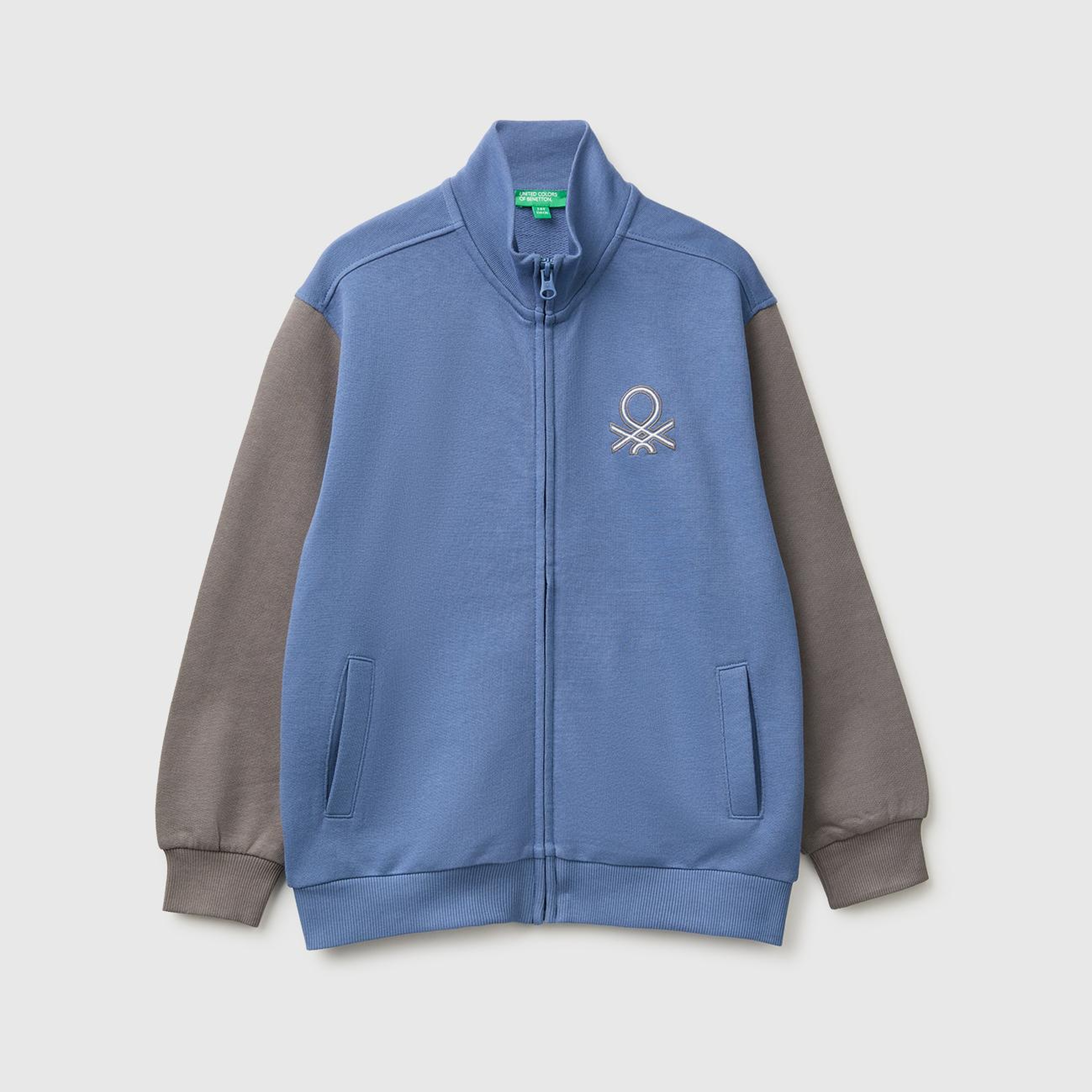 Erkek Çocuk Havacı Mavi Önü İşlemeli Ribanalı Cepli Fermuarlı Dik Yaka Sweatshirt