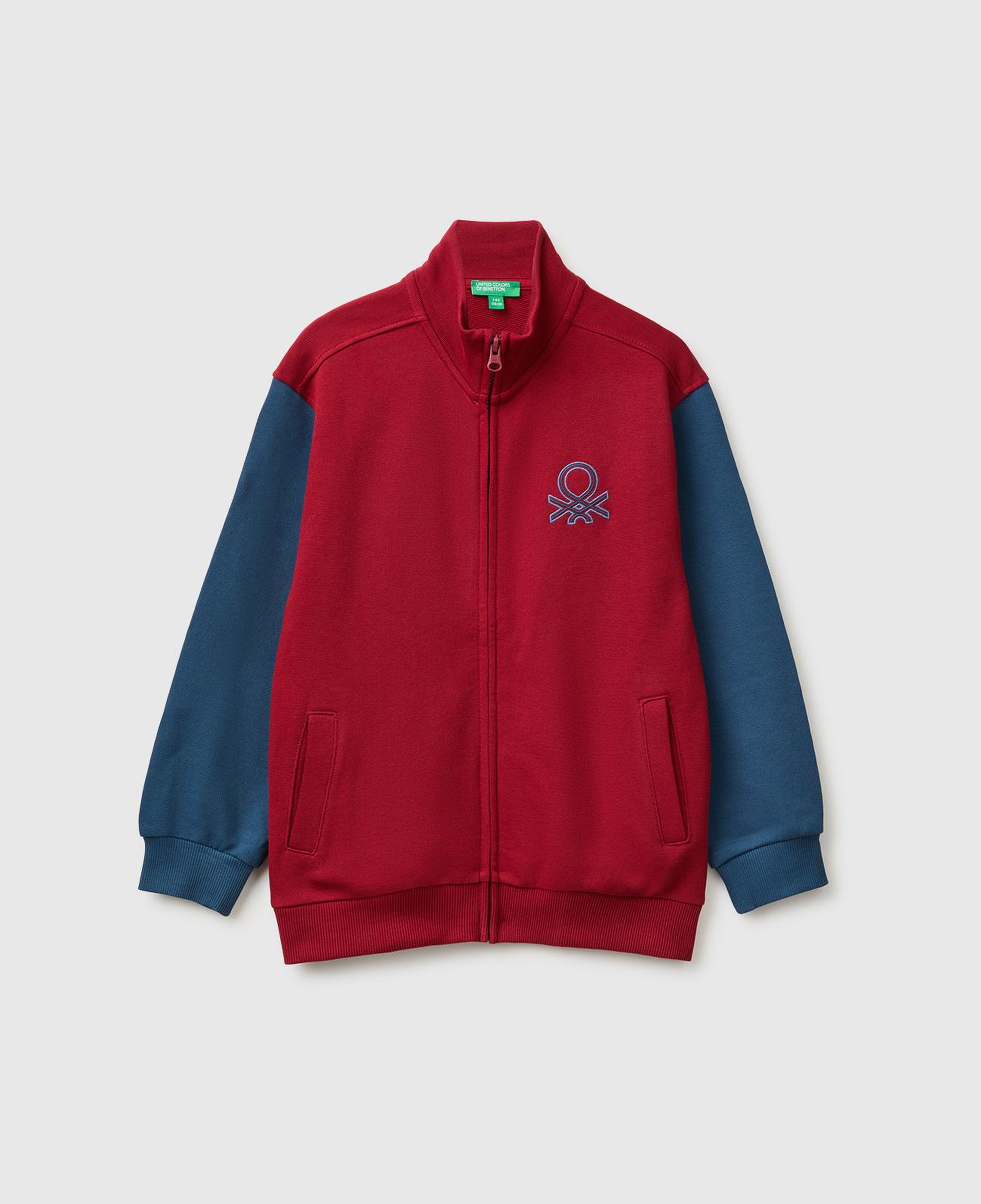 Erkek Çocuk Kırmızı Önü İşlemeli Ribanalı Cepli Fermuarlı Dik Yaka Sweatshirt