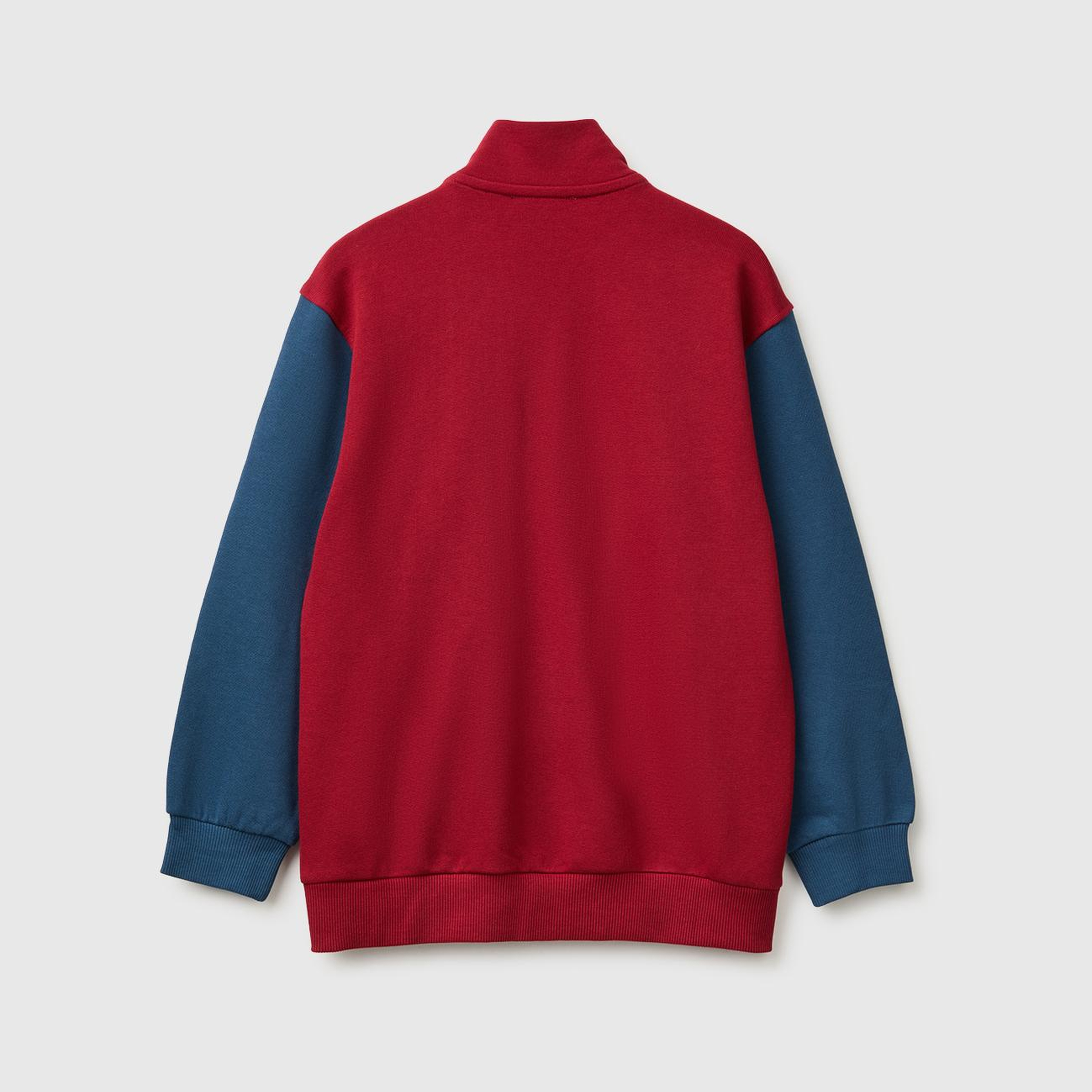 Erkek Çocuk Kırmızı Önü İşlemeli Ribanalı Cepli Fermuarlı Dik Yaka Sweatshirt