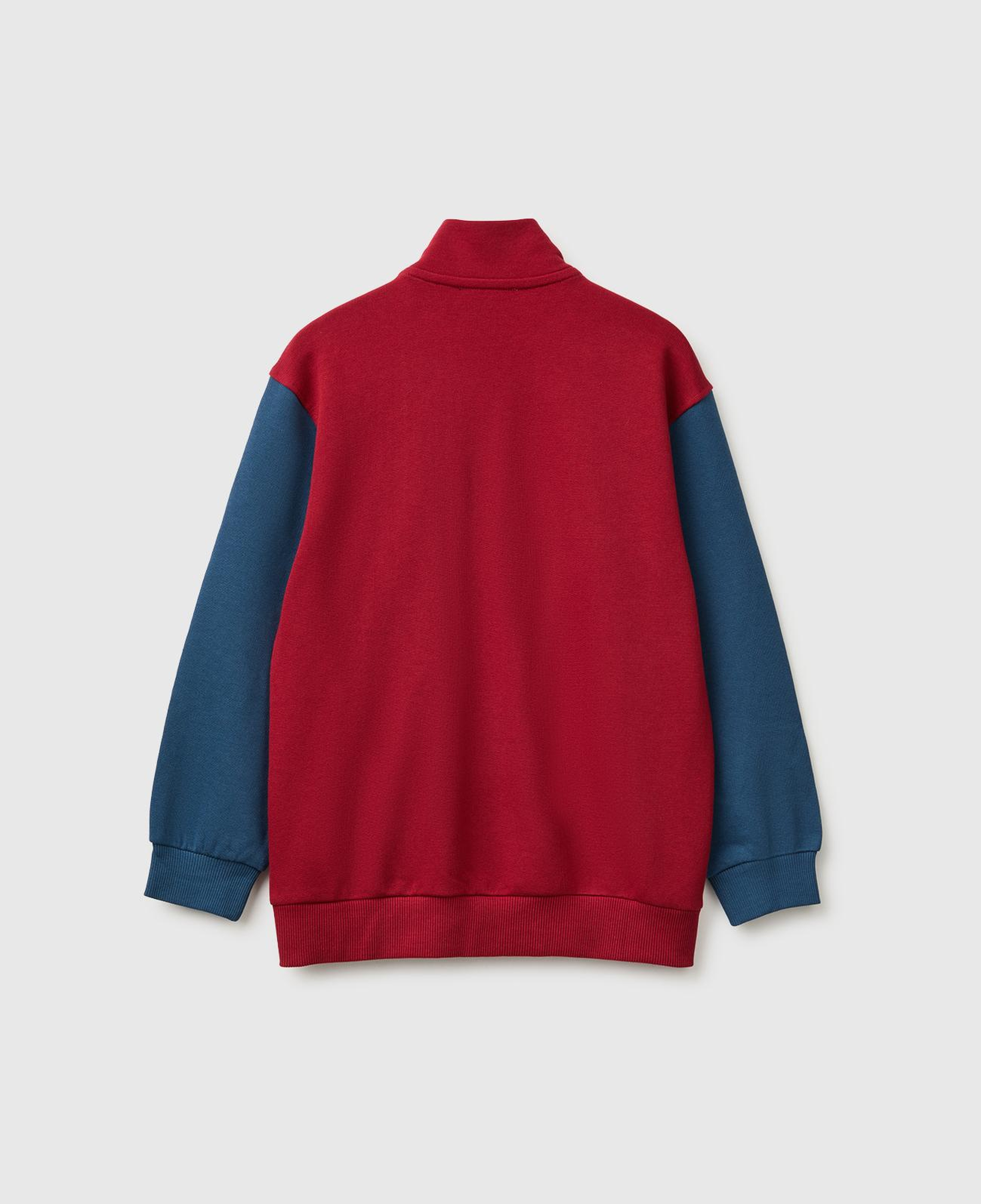 Erkek Çocuk Kırmızı Önü İşlemeli Ribanalı Cepli Fermuarlı Dik Yaka Sweatshirt