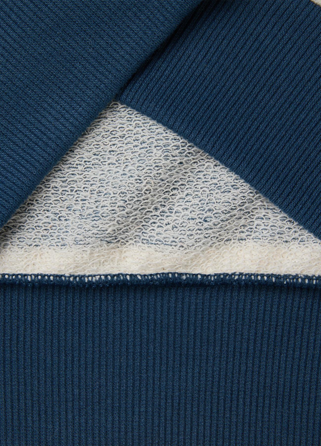 Erkek Çocuk Mavi Beyaz İşlemeli Oversize Çizgili Bisiklet Yaka Sweatshirt